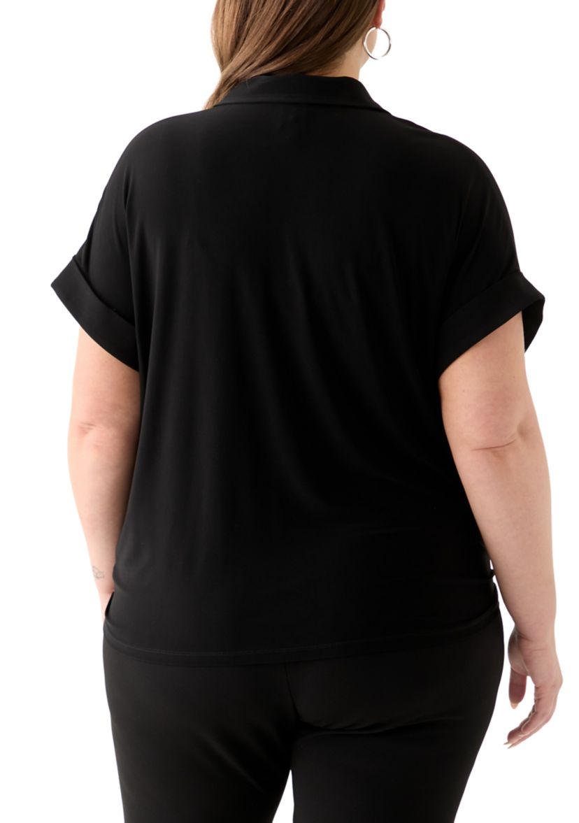 Plus Size Short Dolman Sleeve Twist Front Top
