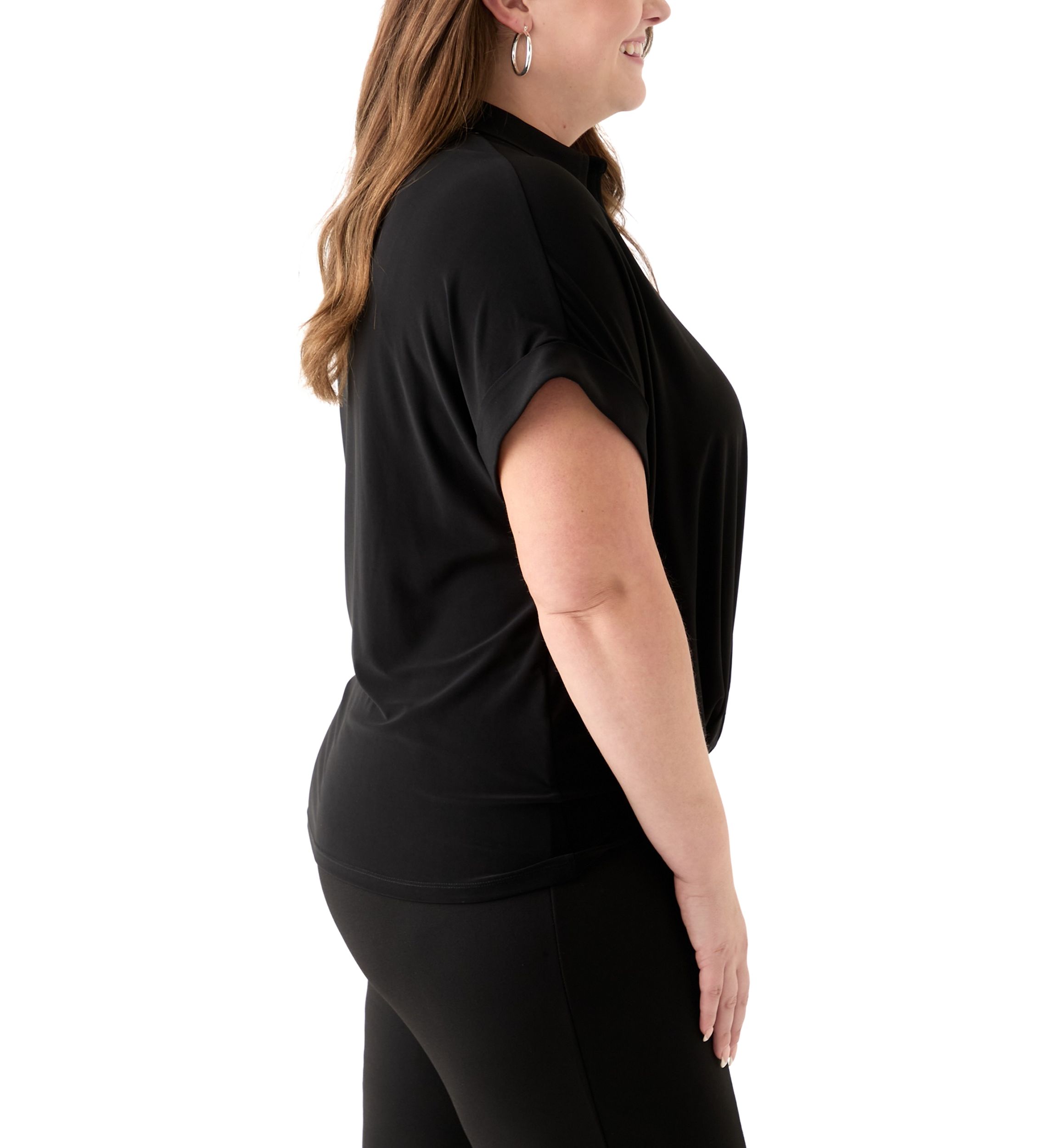 Plus Size Short Dolman Sleeve Twist Front Top
