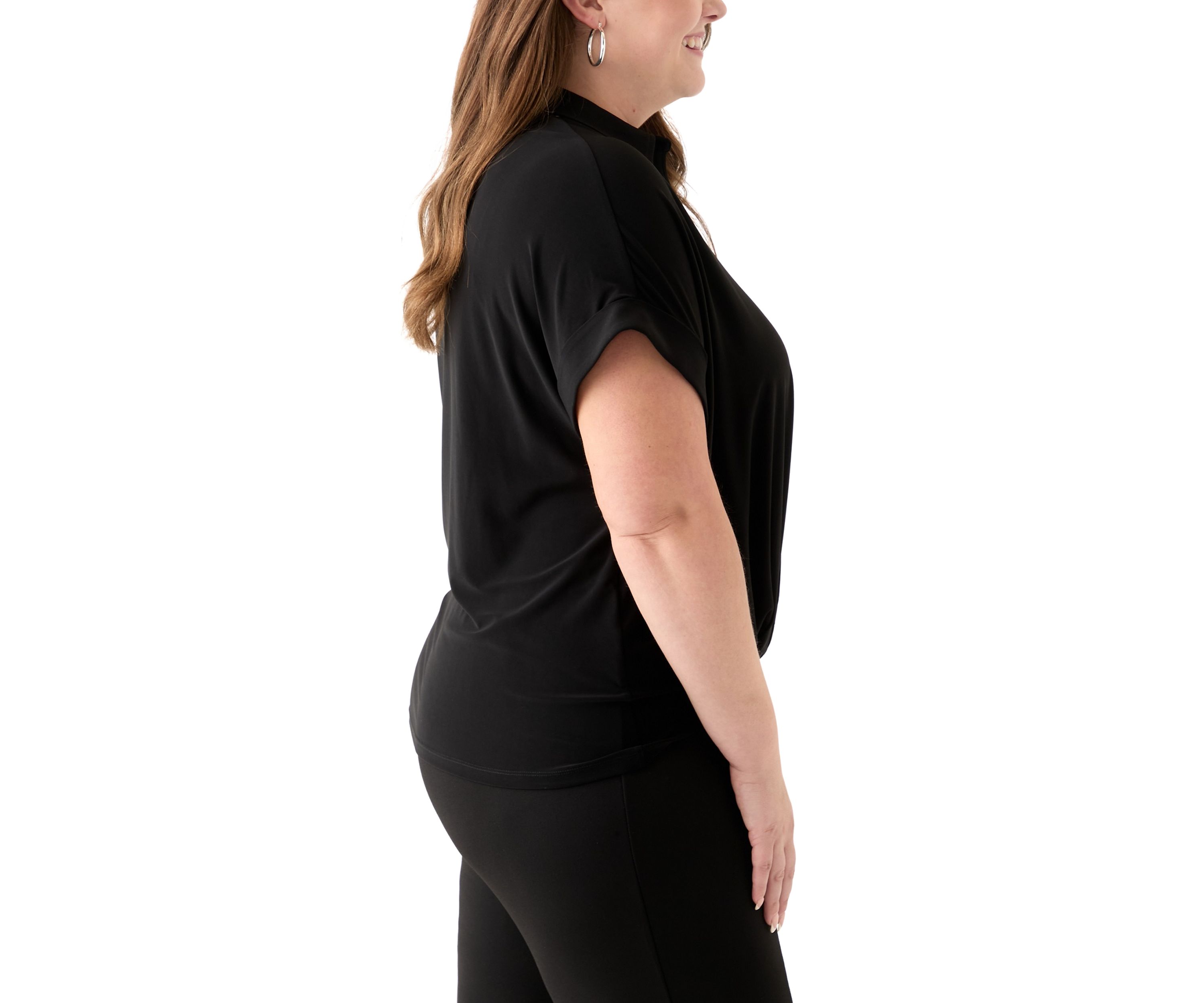 Plus Size Short Dolman Sleeve Twist Front Top