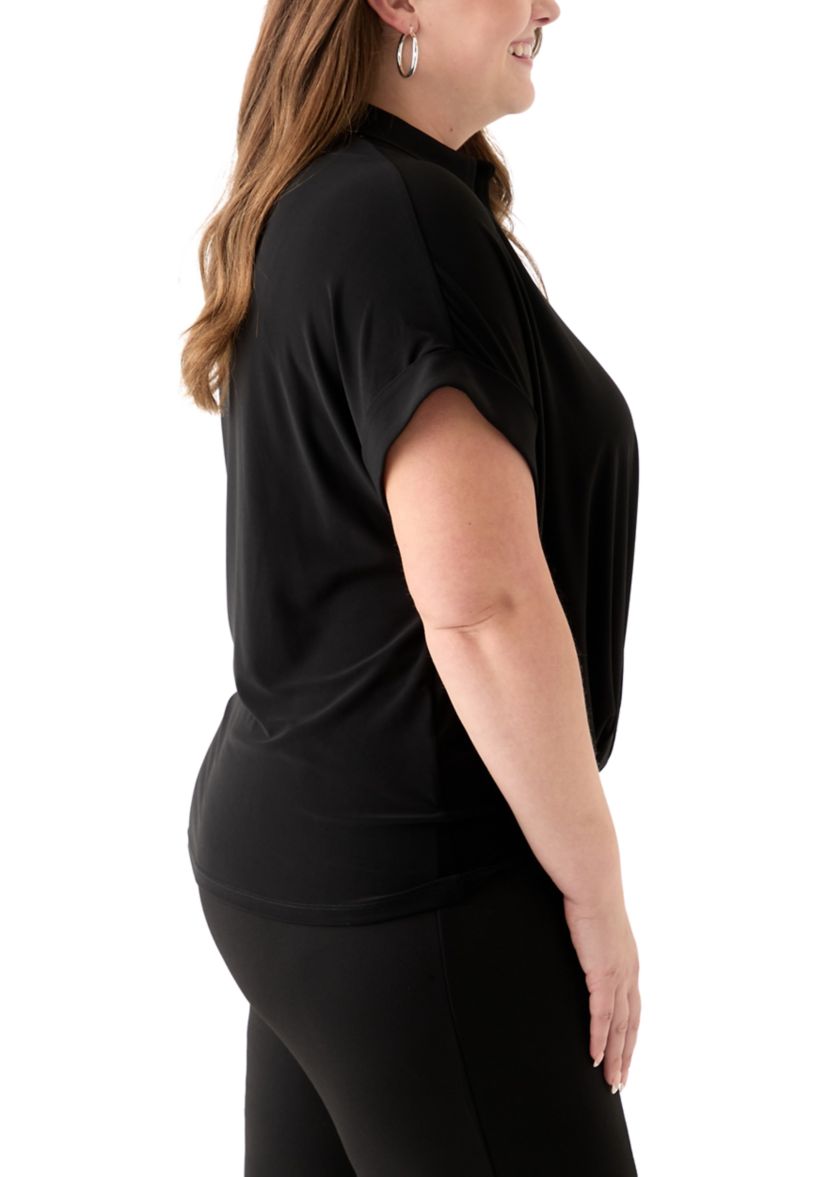 Plus Size Short Dolman Sleeve Twist Front Top