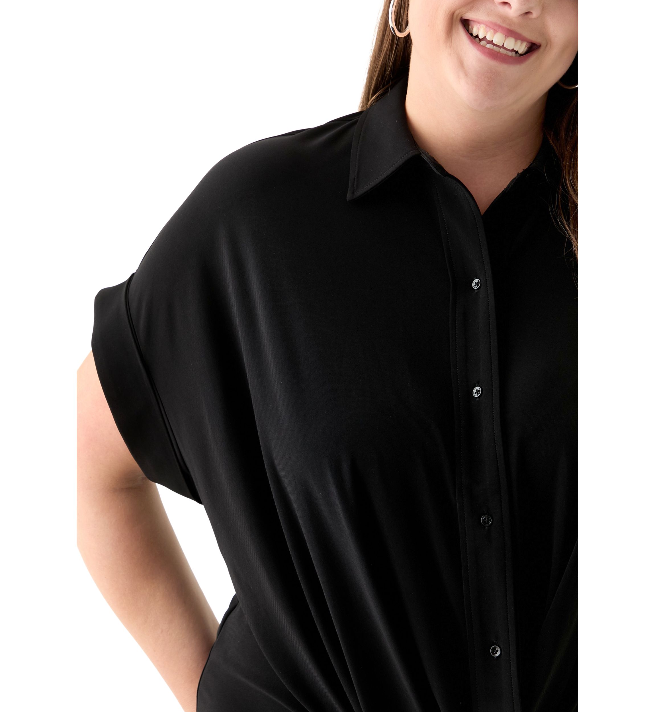 Plus Size Short Dolman Sleeve Twist Front Top