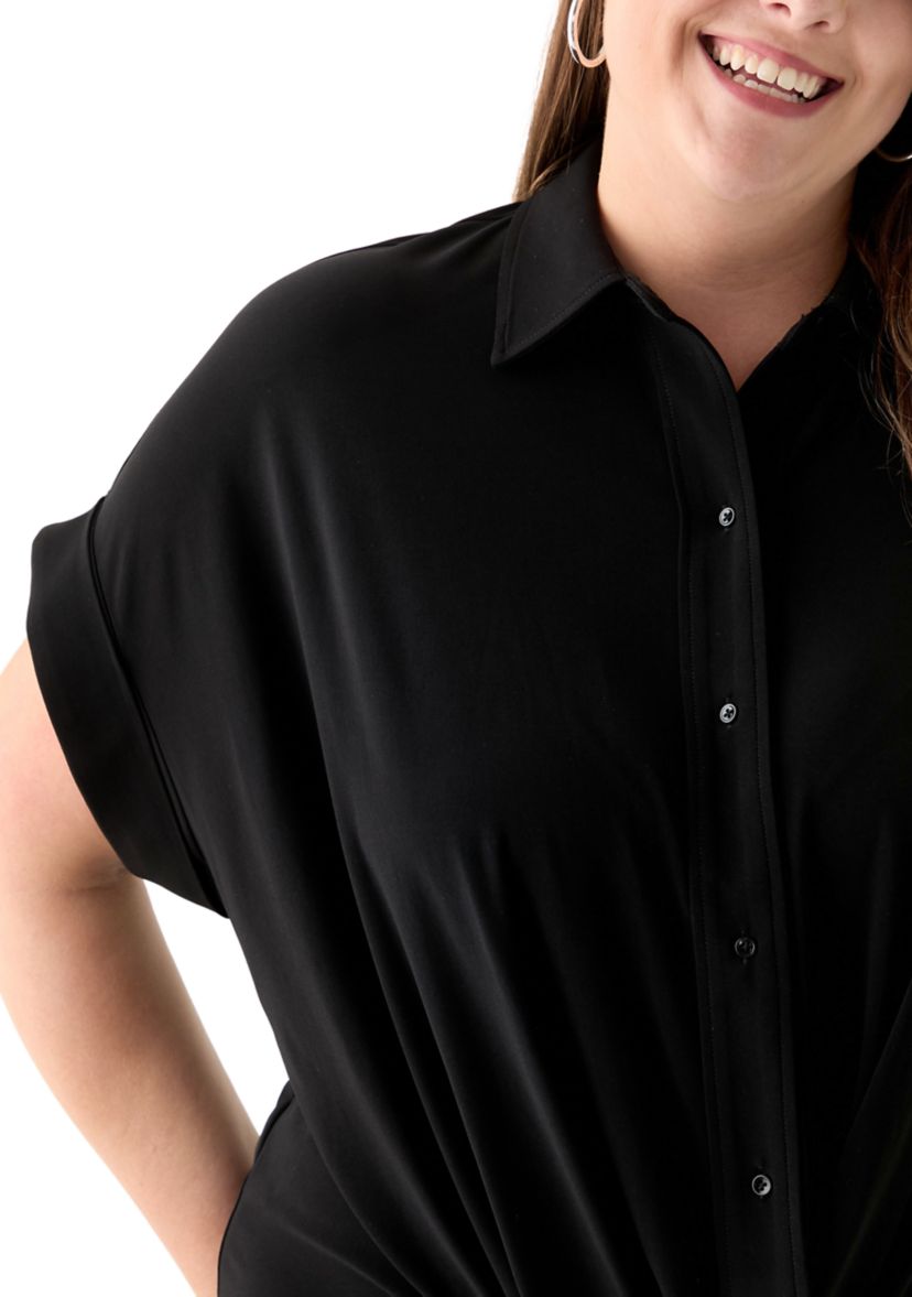 Plus Size Short Dolman Sleeve Twist Front Top