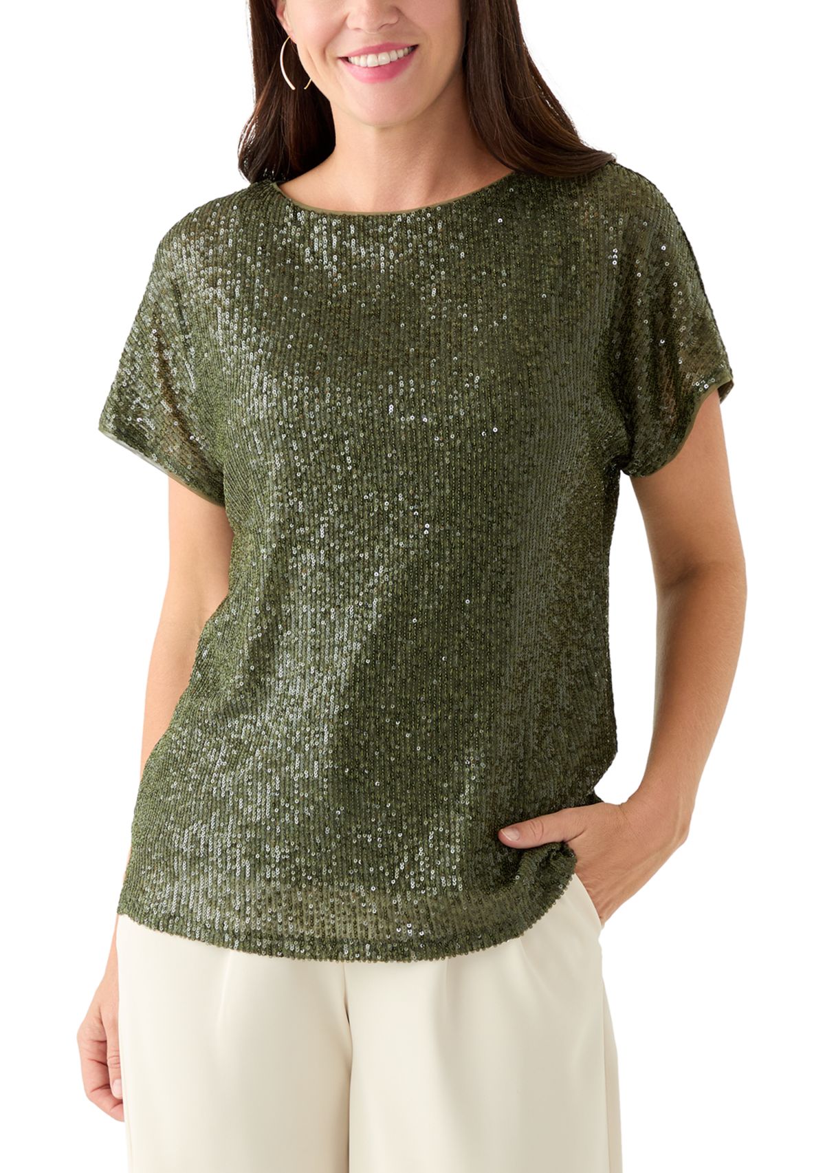 Womens Sequin Mesh Top