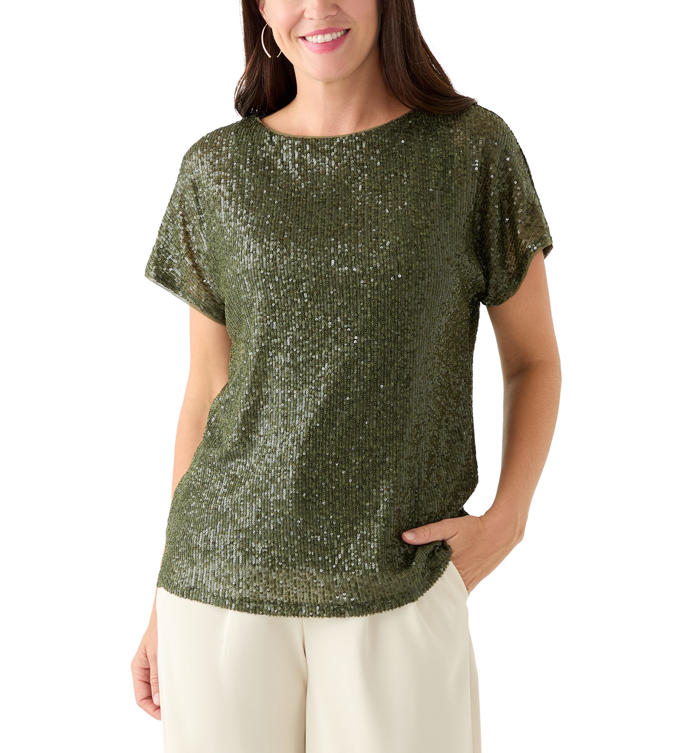 Womens Sequin Mesh Top