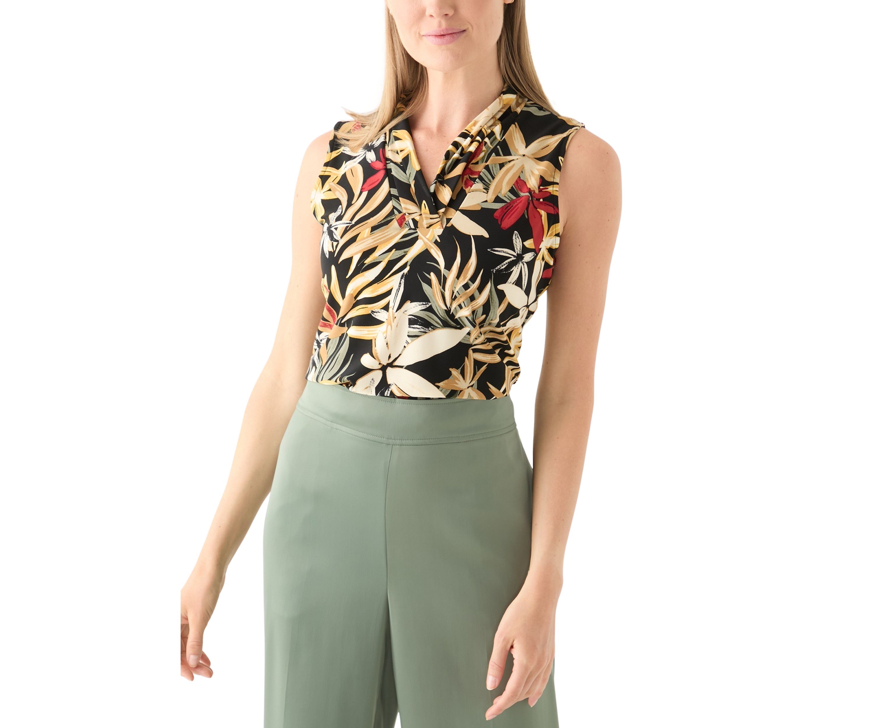 Petite Sleeveless Pleat Front Shell 