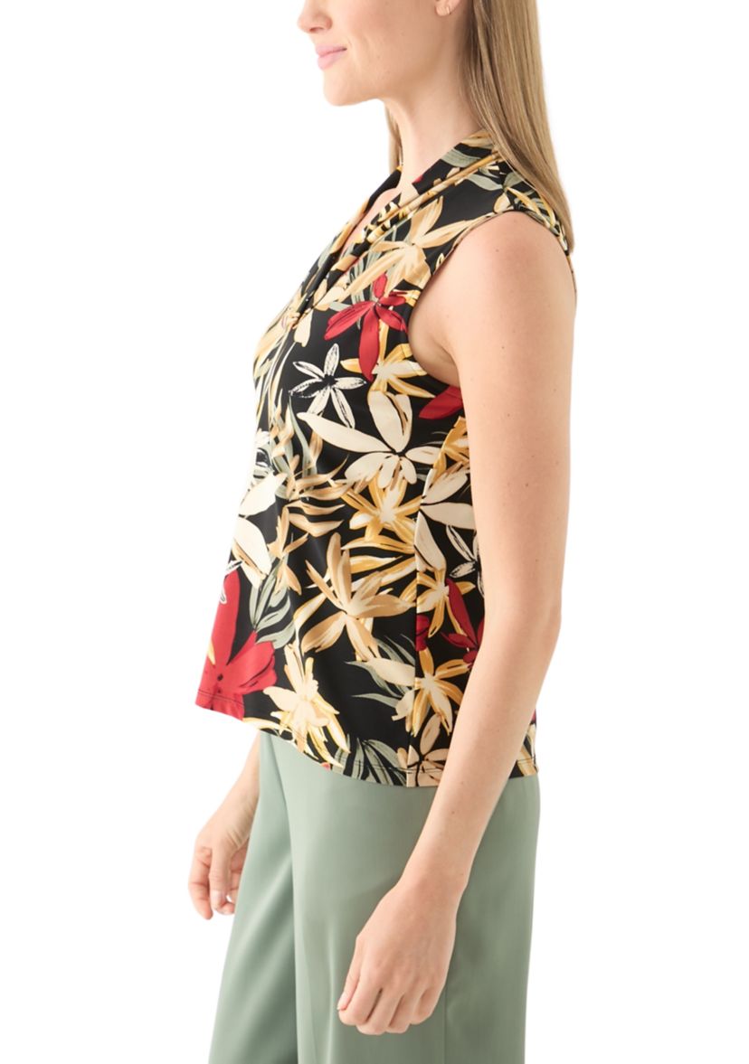 Petite Sleeveless Pleat Front Shell 