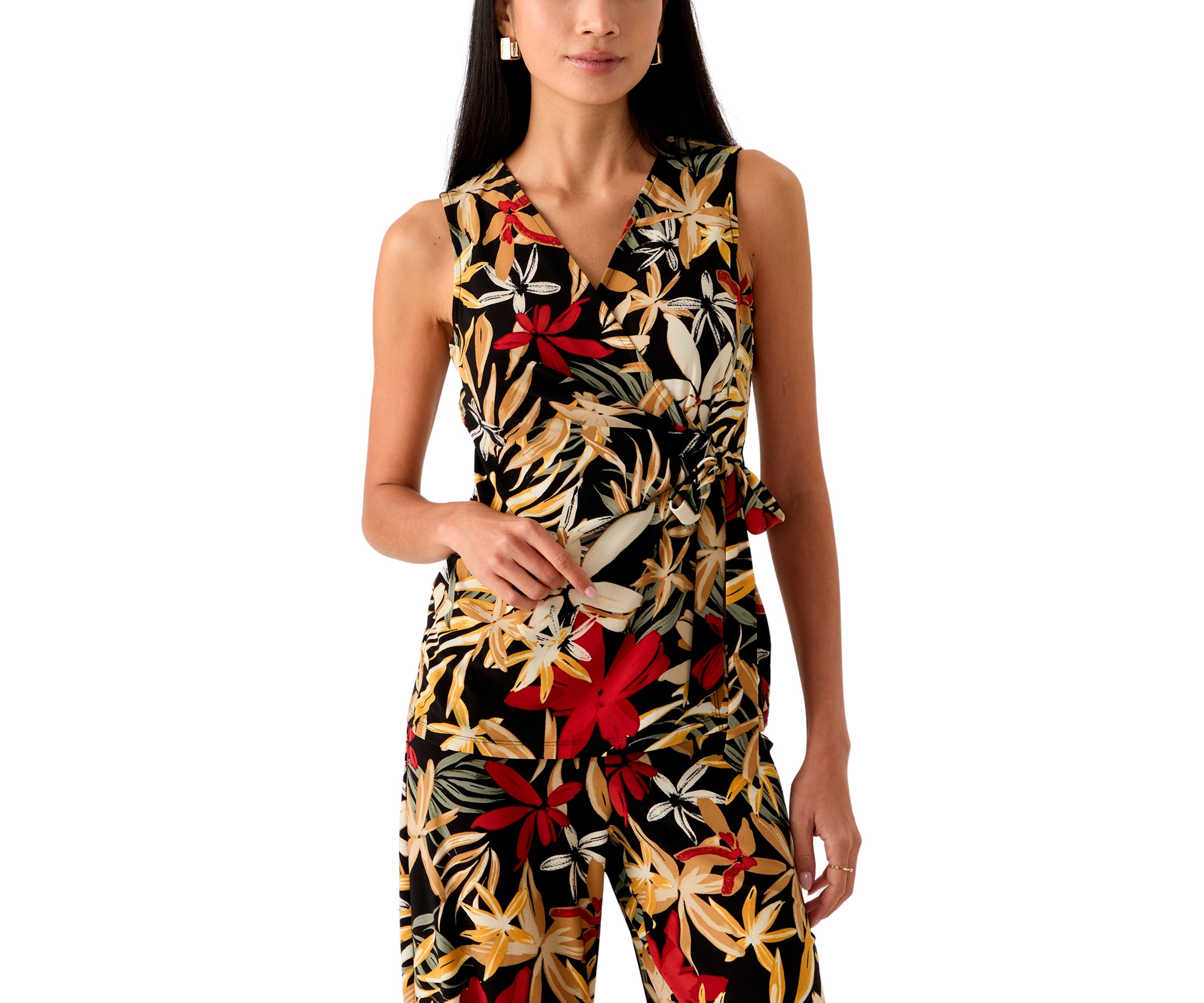 Womens Sleeveless Printed Wrap Top