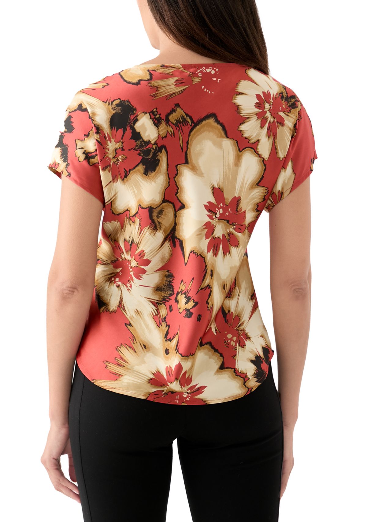 Womens Short Sleeve Printed Cowl Neck Top 