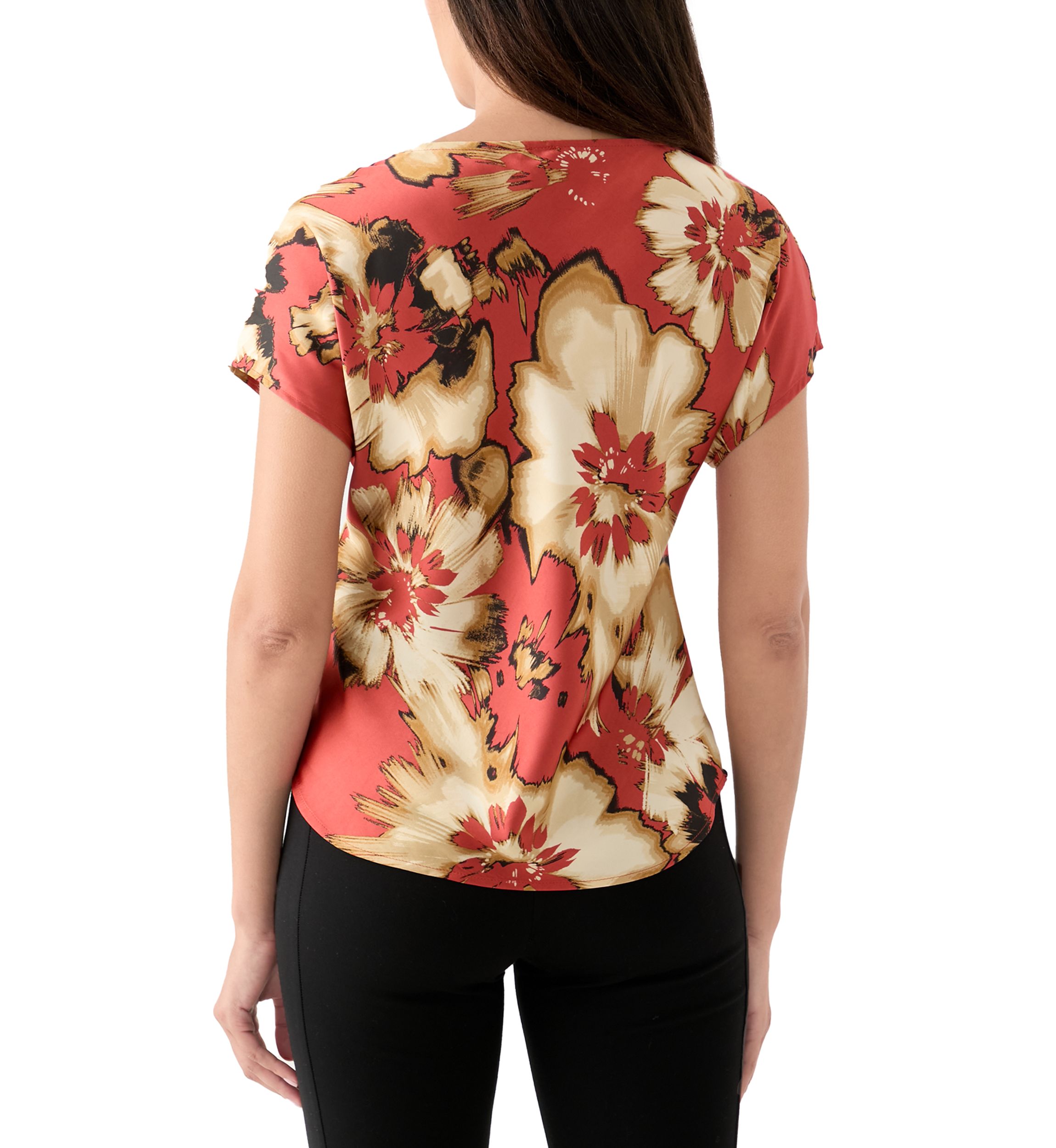 Womens Short Sleeve Printed Cowl Neck Top 