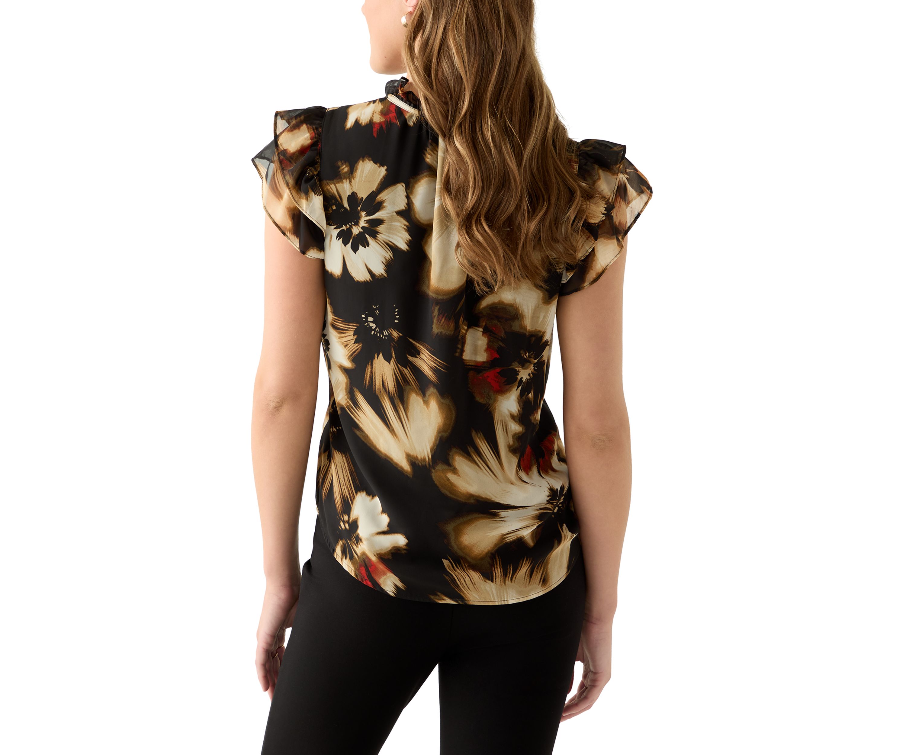 Womens Ruffle Sleeve Tie Blouse