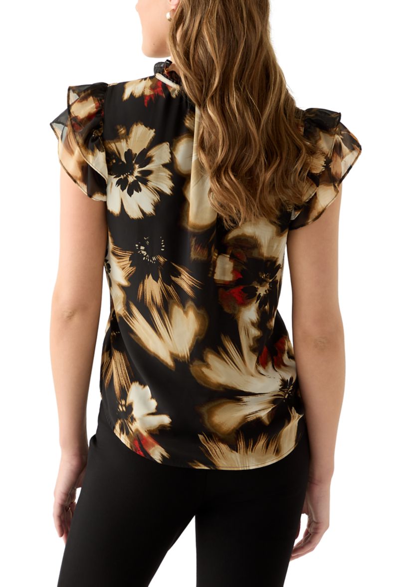 Womens Ruffle Sleeve Tie Blouse