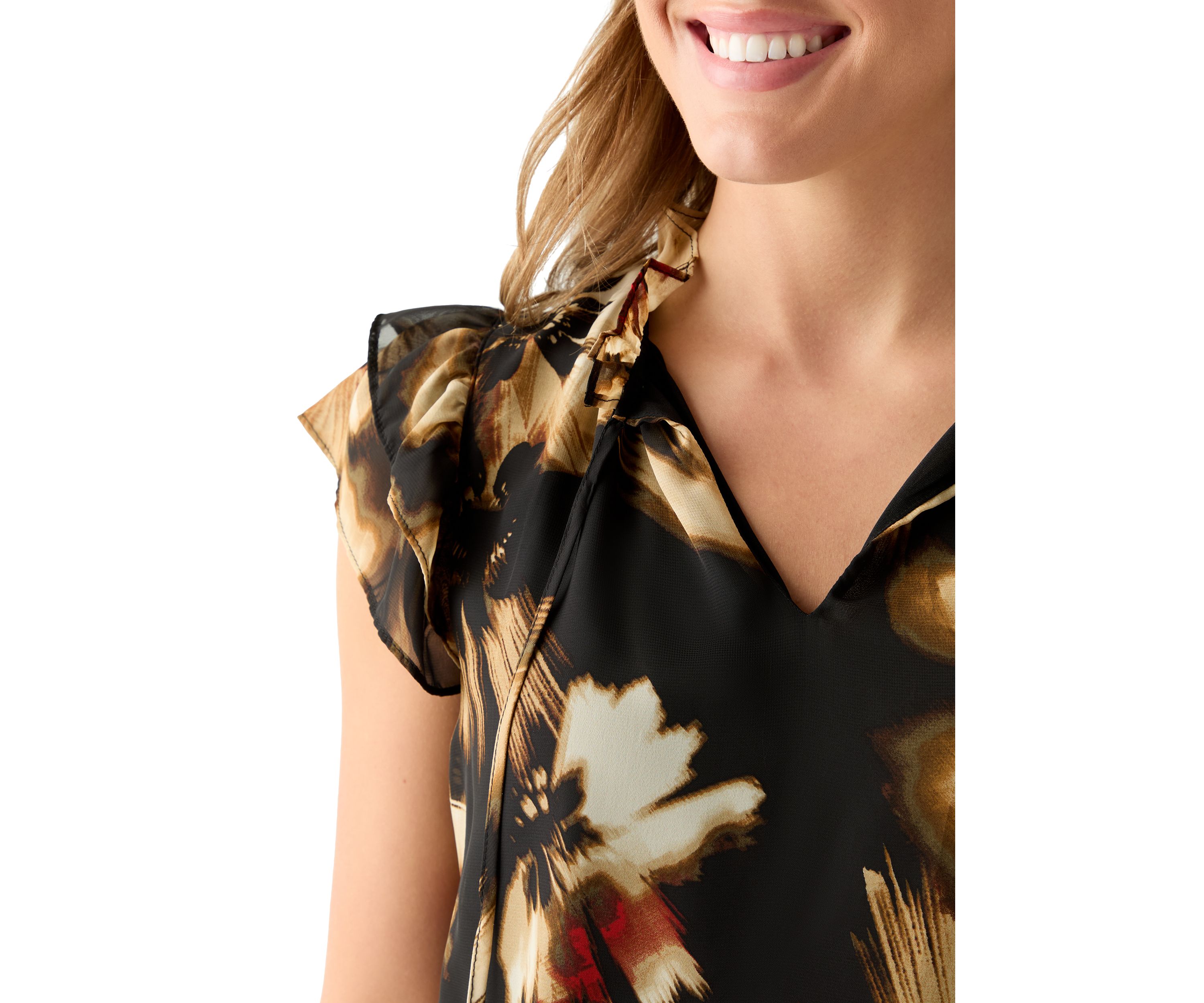 Womens Ruffle Sleeve Tie Blouse