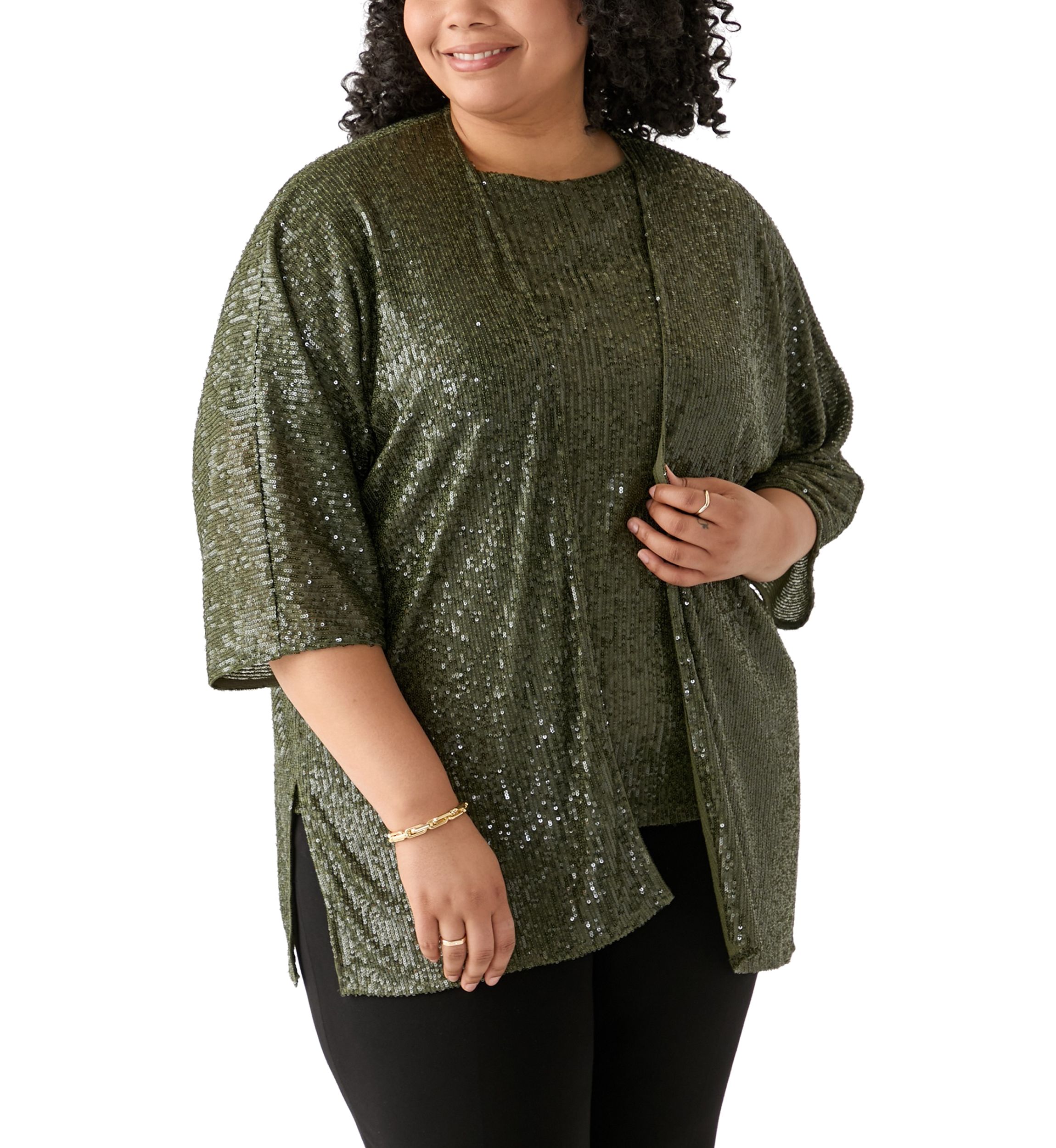 Plus Size Sequin Kimono Cardigan 
