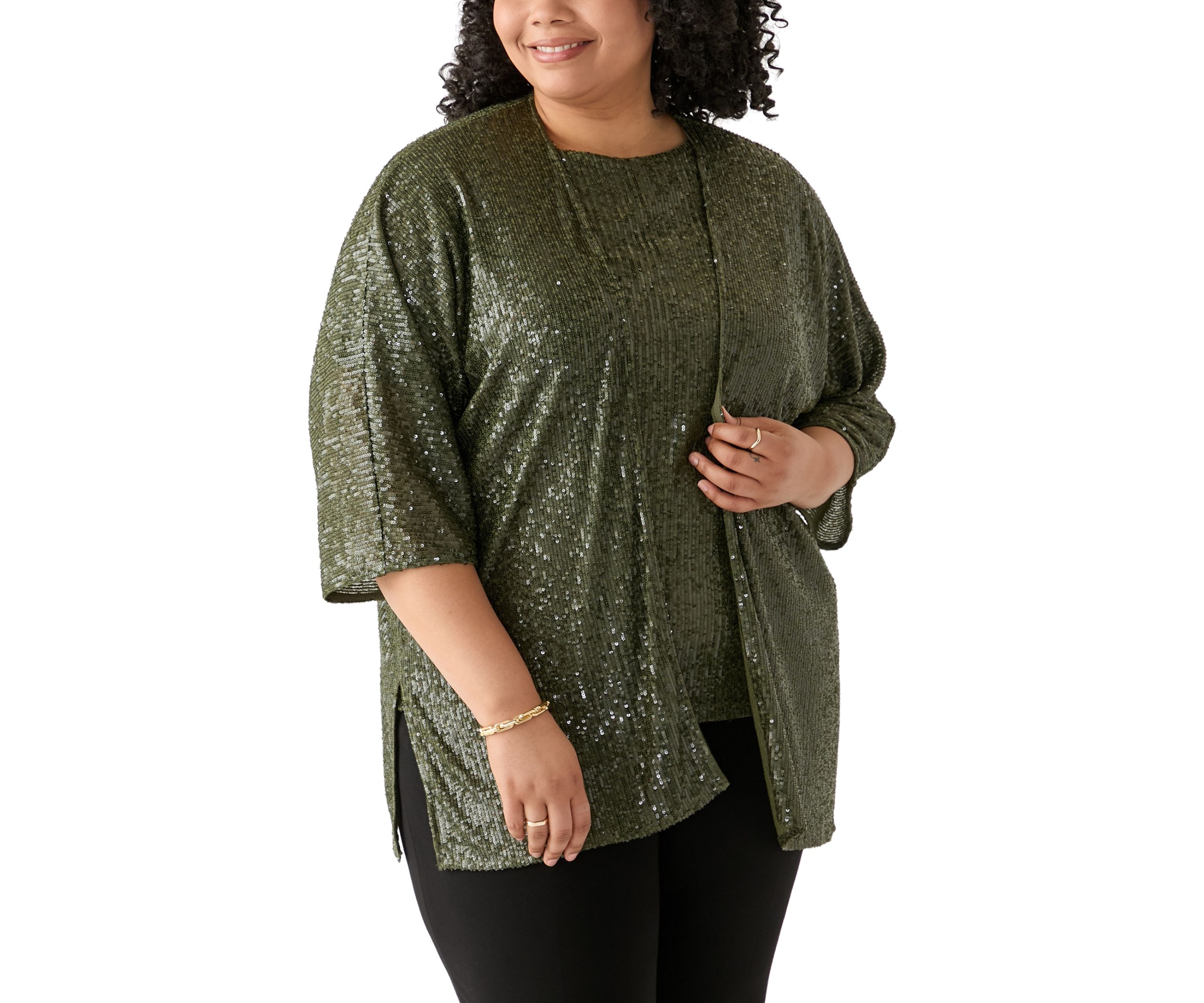 Plus Size Sequin Kimono Cardigan 