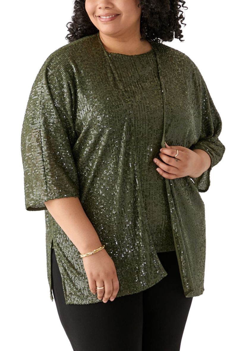 Plus Size Sequin Kimono Cardigan 