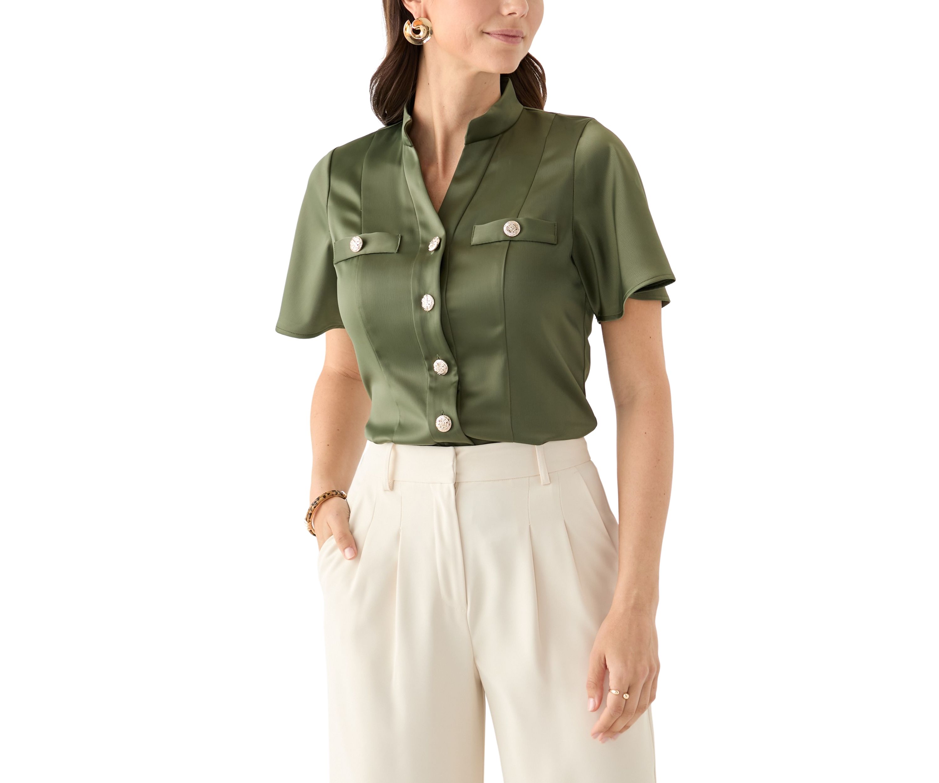 Womens Satin Puff Sleeve Blouse