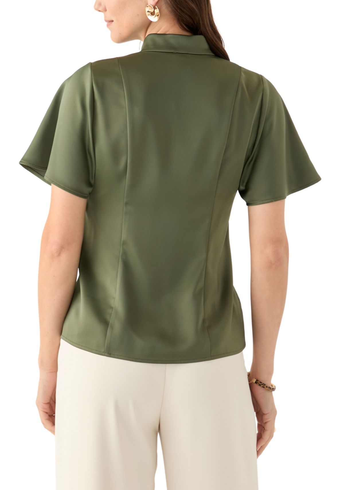 Womens Satin Puff Sleeve Blouse