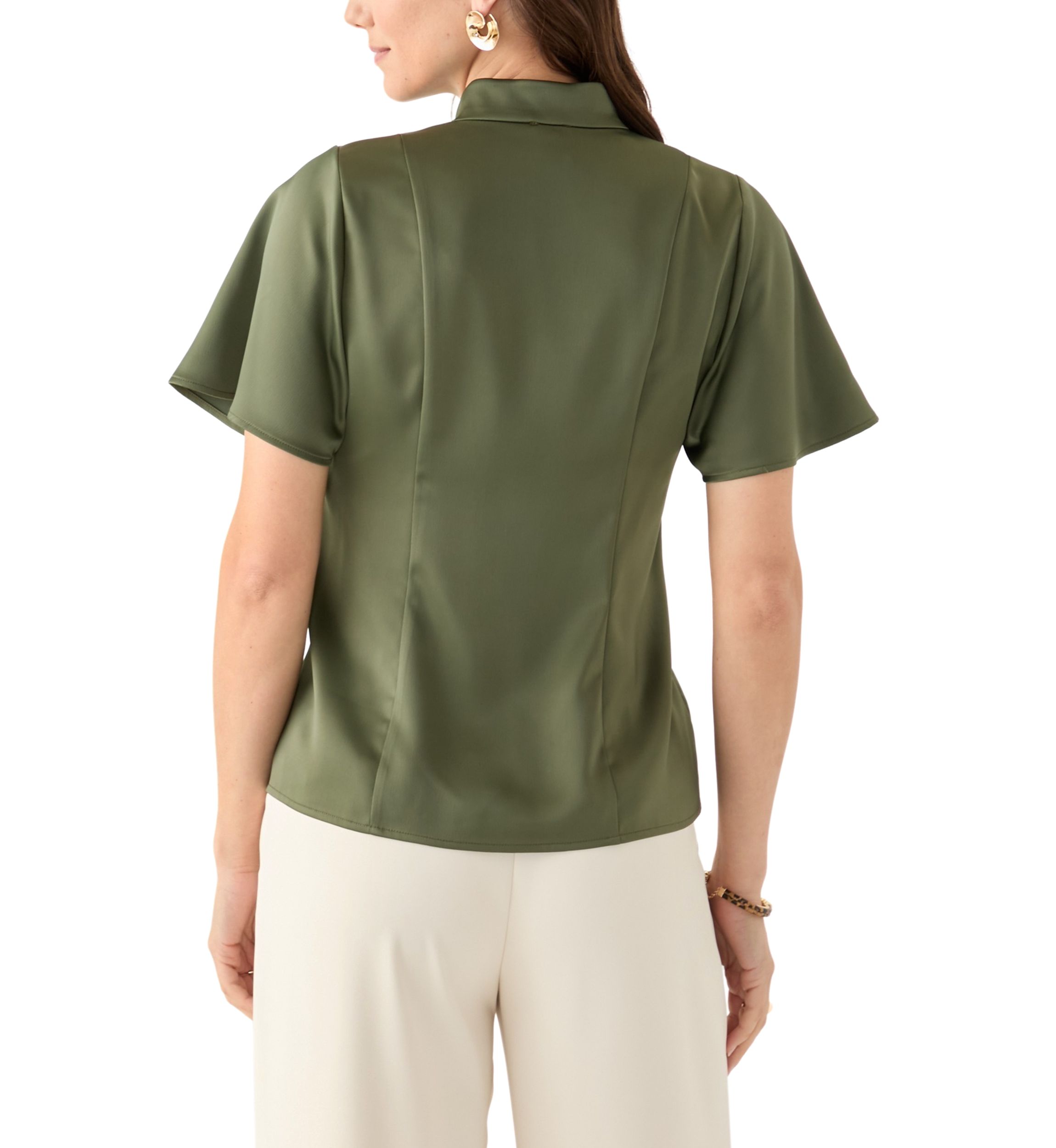 Womens Satin Puff Sleeve Blouse