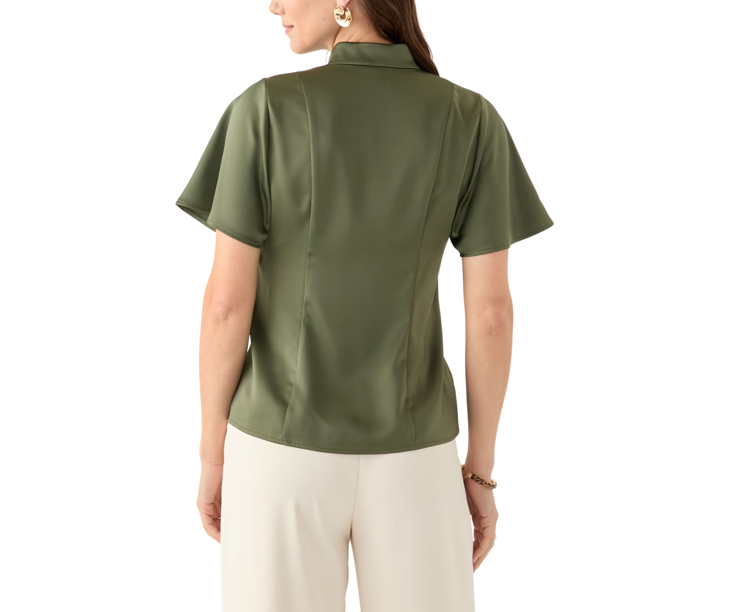 Womens Satin Puff Sleeve Blouse