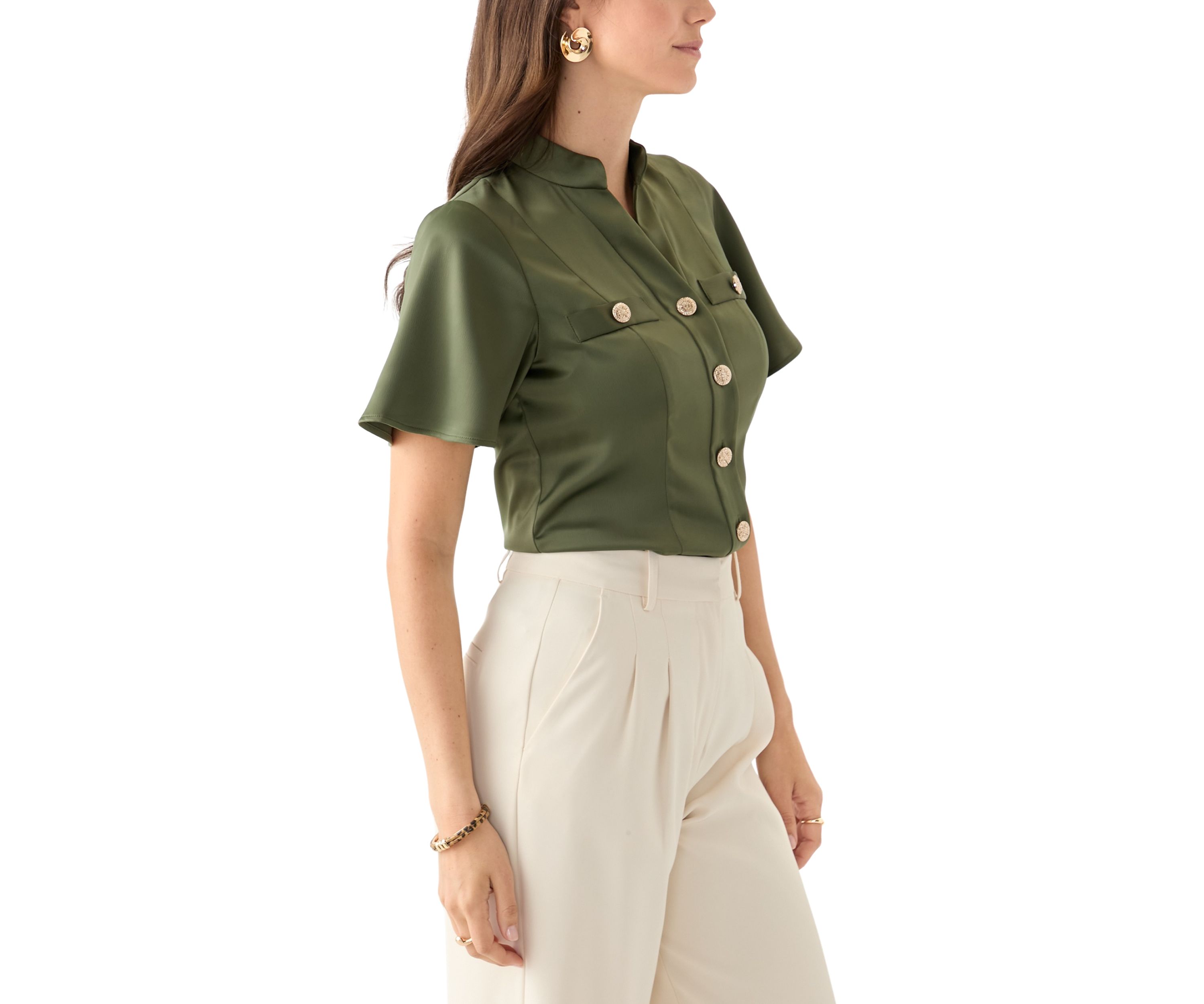 Womens Satin Puff Sleeve Blouse