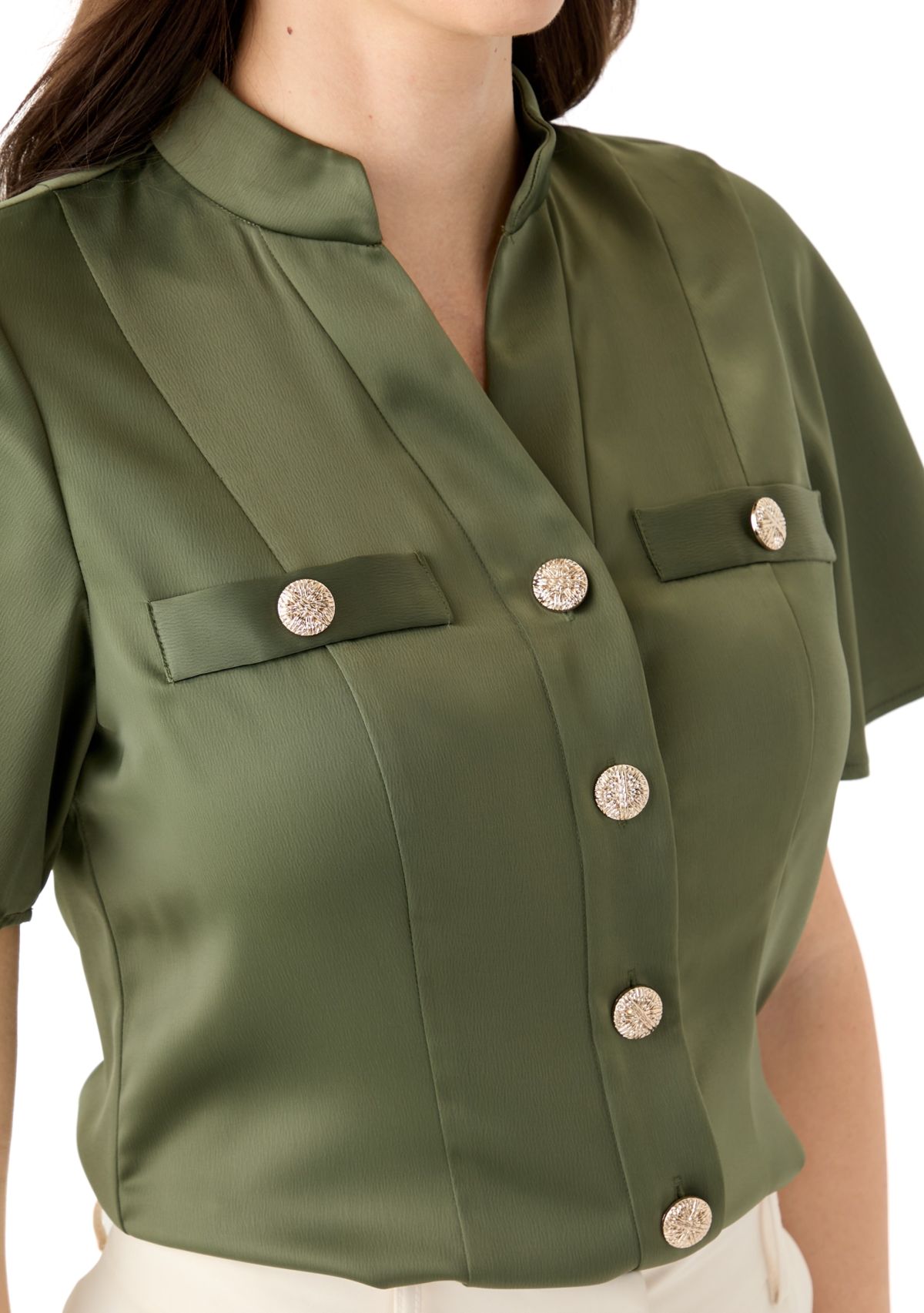 Womens Satin Puff Sleeve Blouse