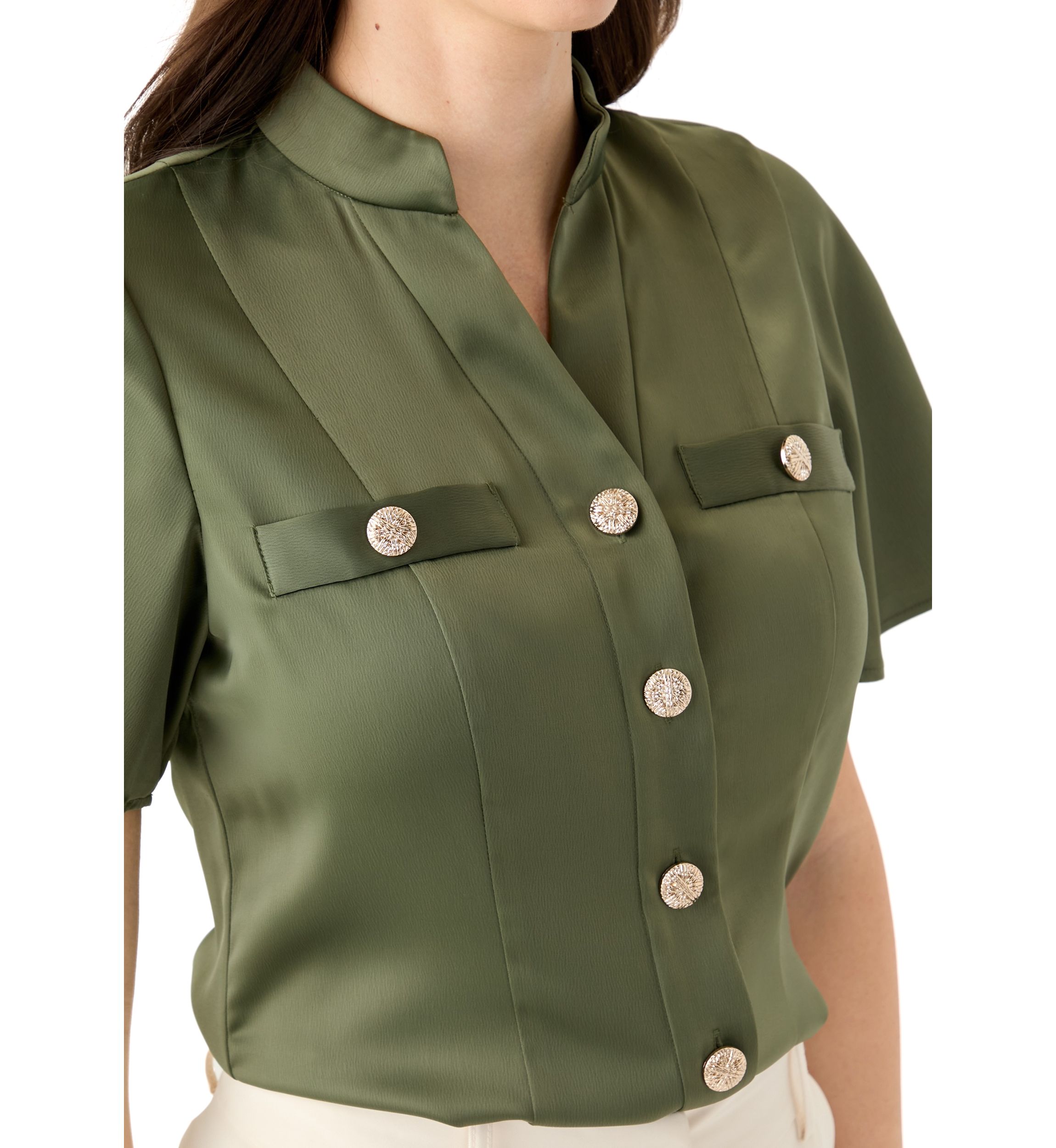 Womens Satin Puff Sleeve Blouse