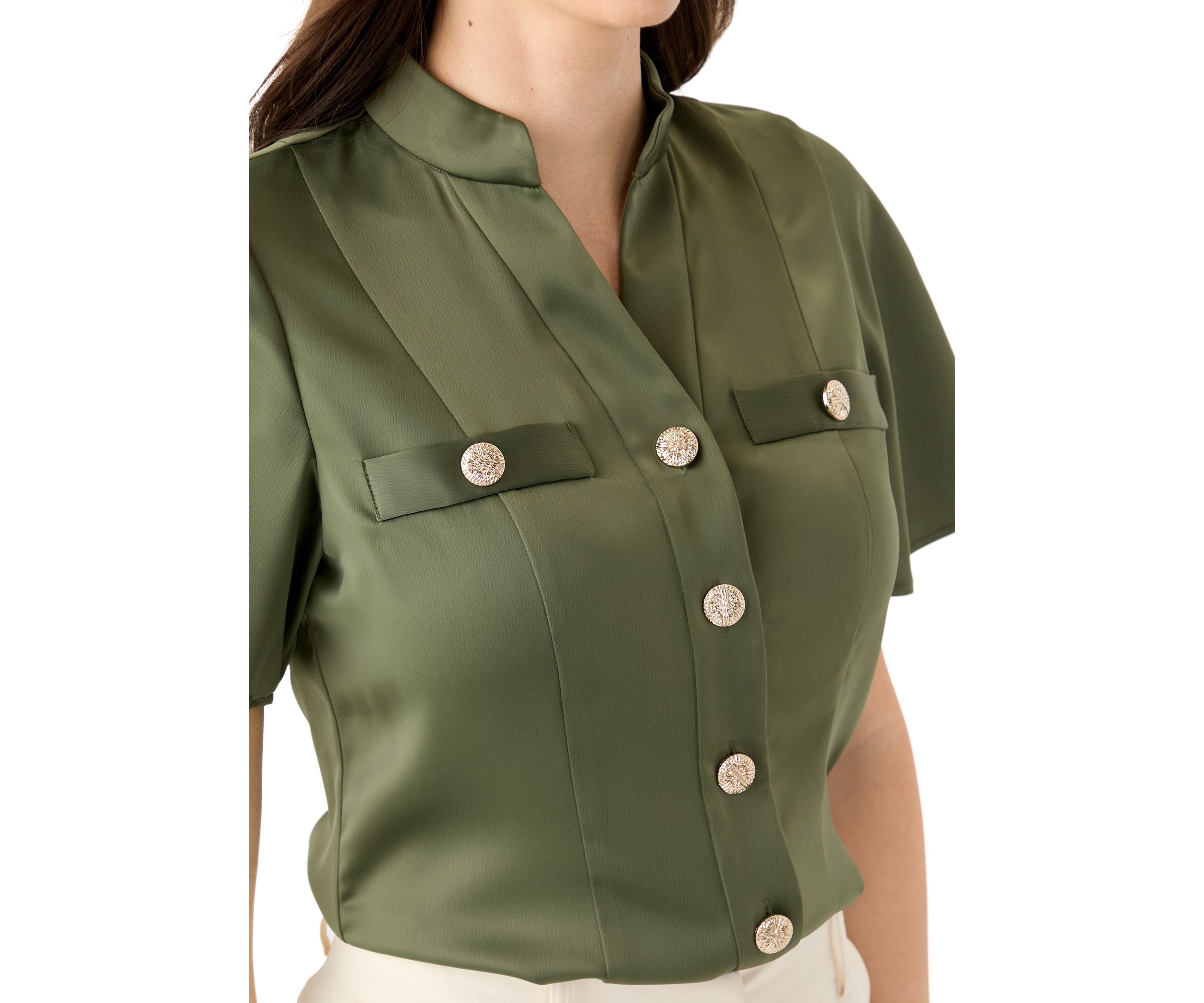 Womens Satin Puff Sleeve Blouse