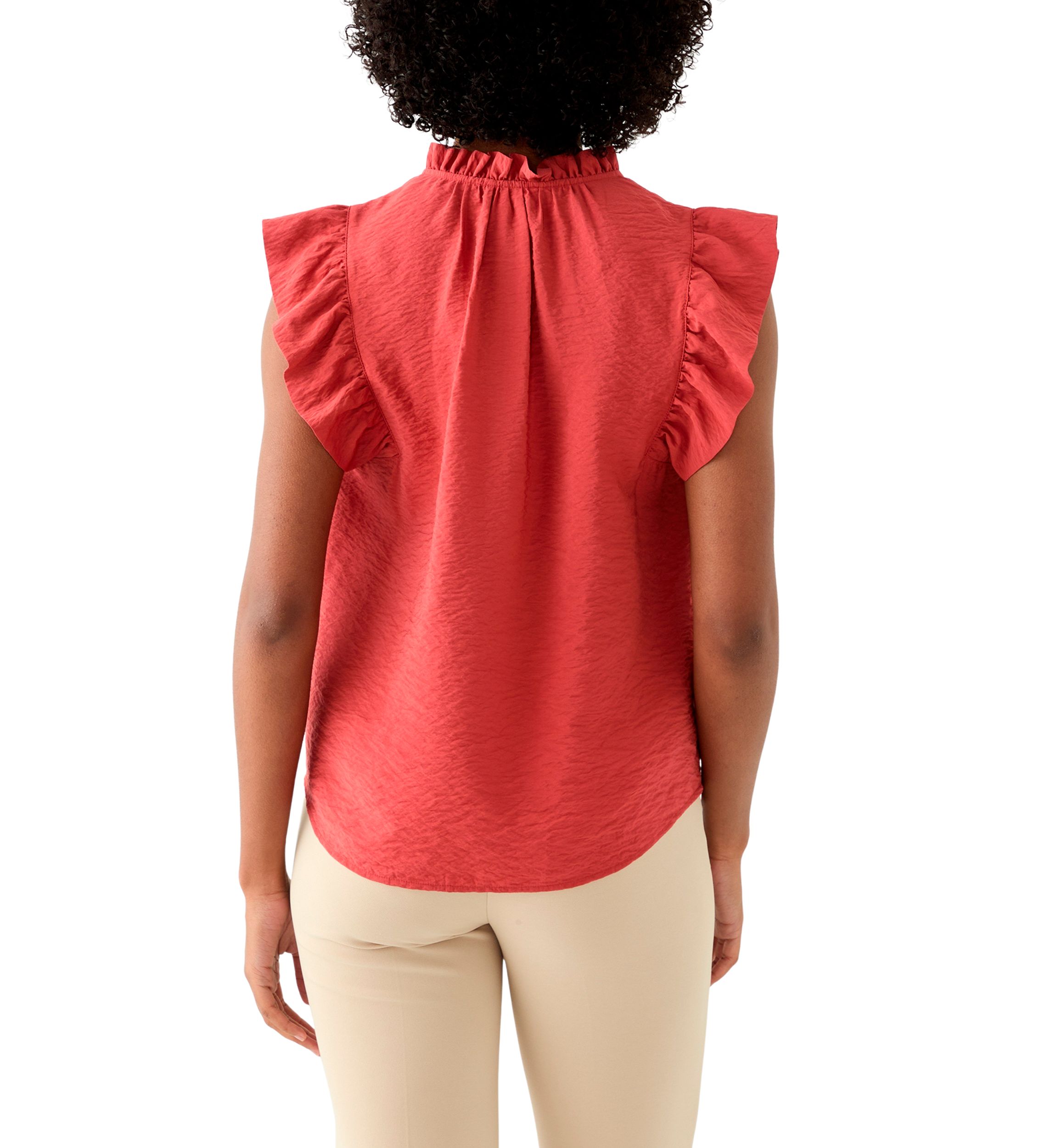 Petite Flutter Sleeve Split Neck Top 