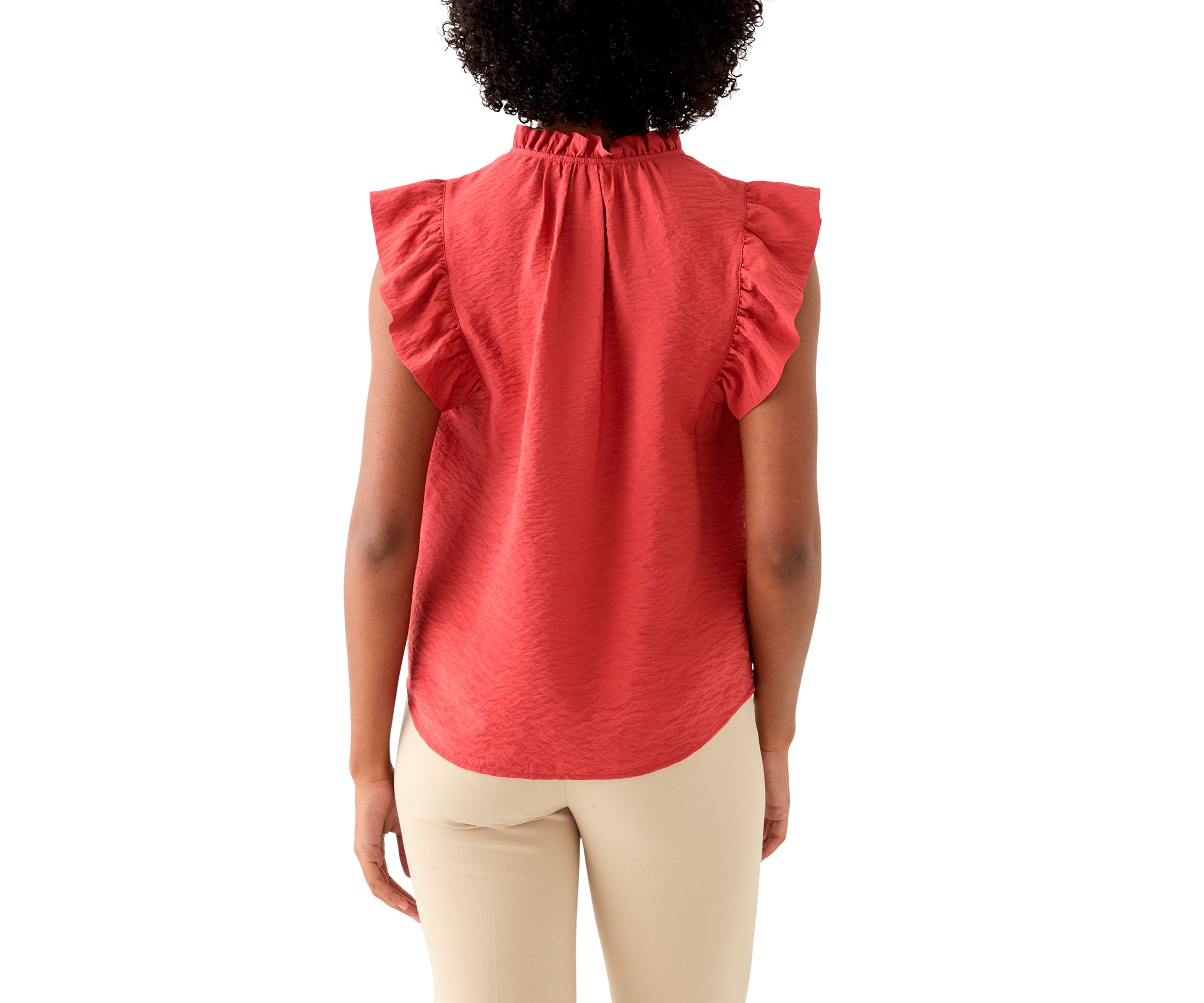 Petite Flutter Sleeve Split Neck Top 