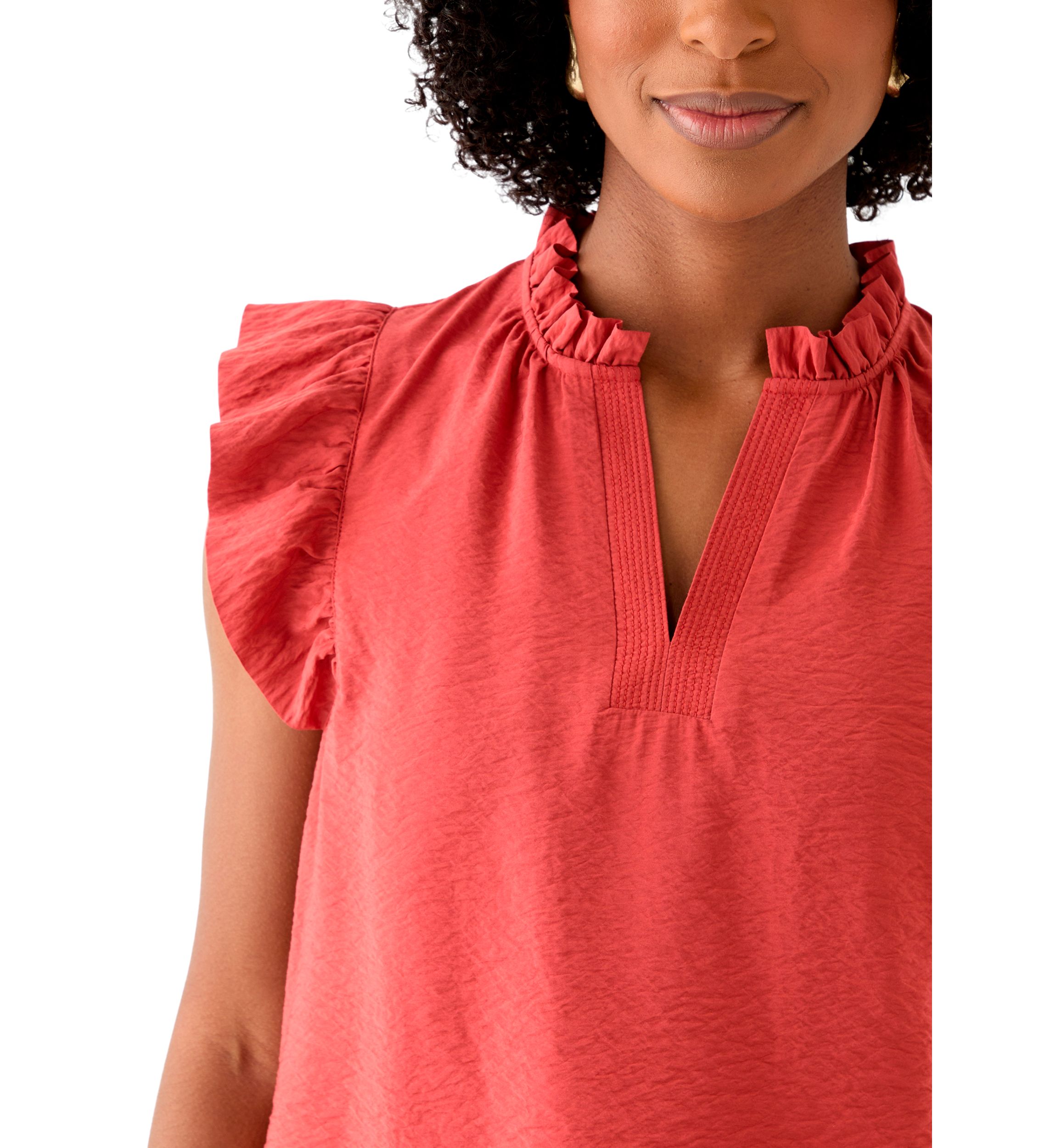 Petite Flutter Sleeve Split Neck Top 