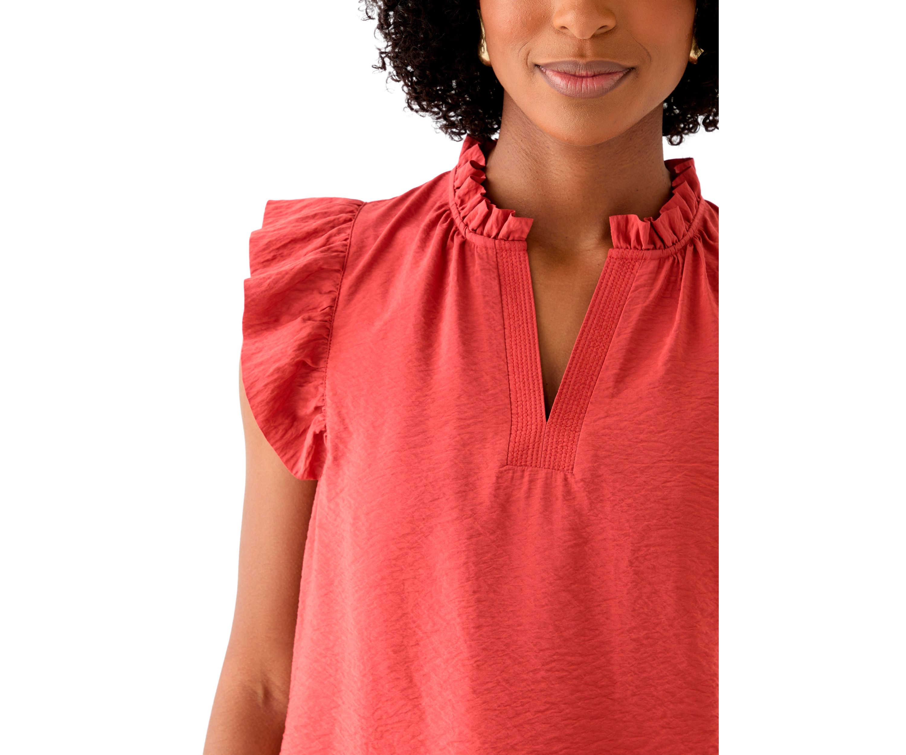 Petite Flutter Sleeve Split Neck Top 