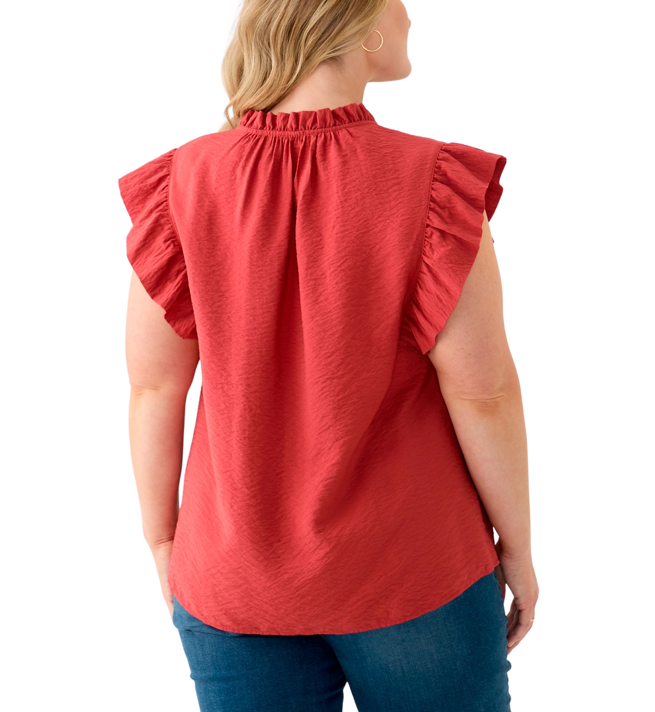 Plus Size Trapunto Stitched Ruffle Sleeve Blouse