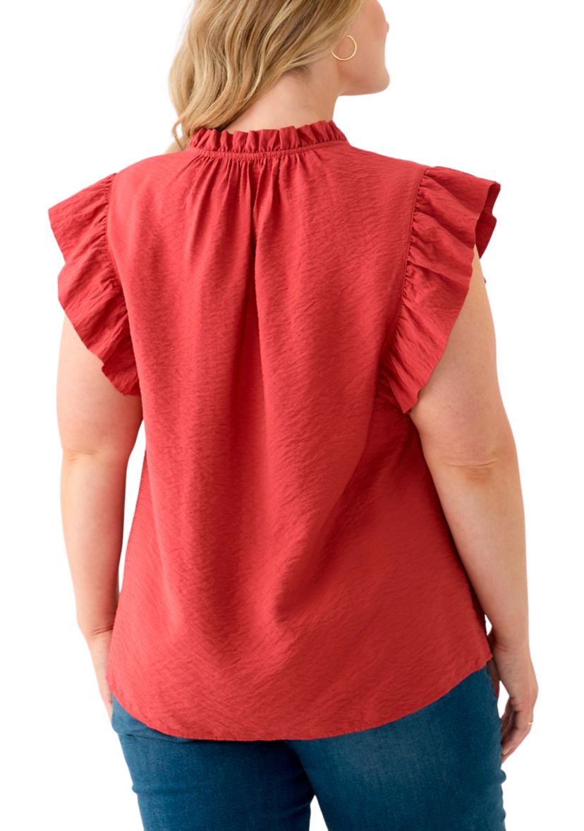 Plus Size Trapunto Stitched Ruffle Sleeve Blouse