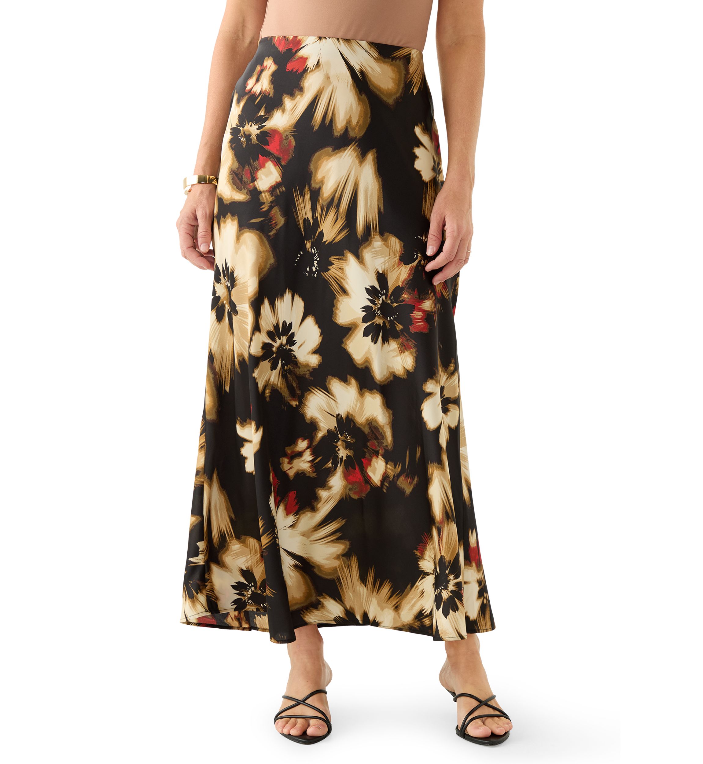 Womens Black Multi Floral Skirt