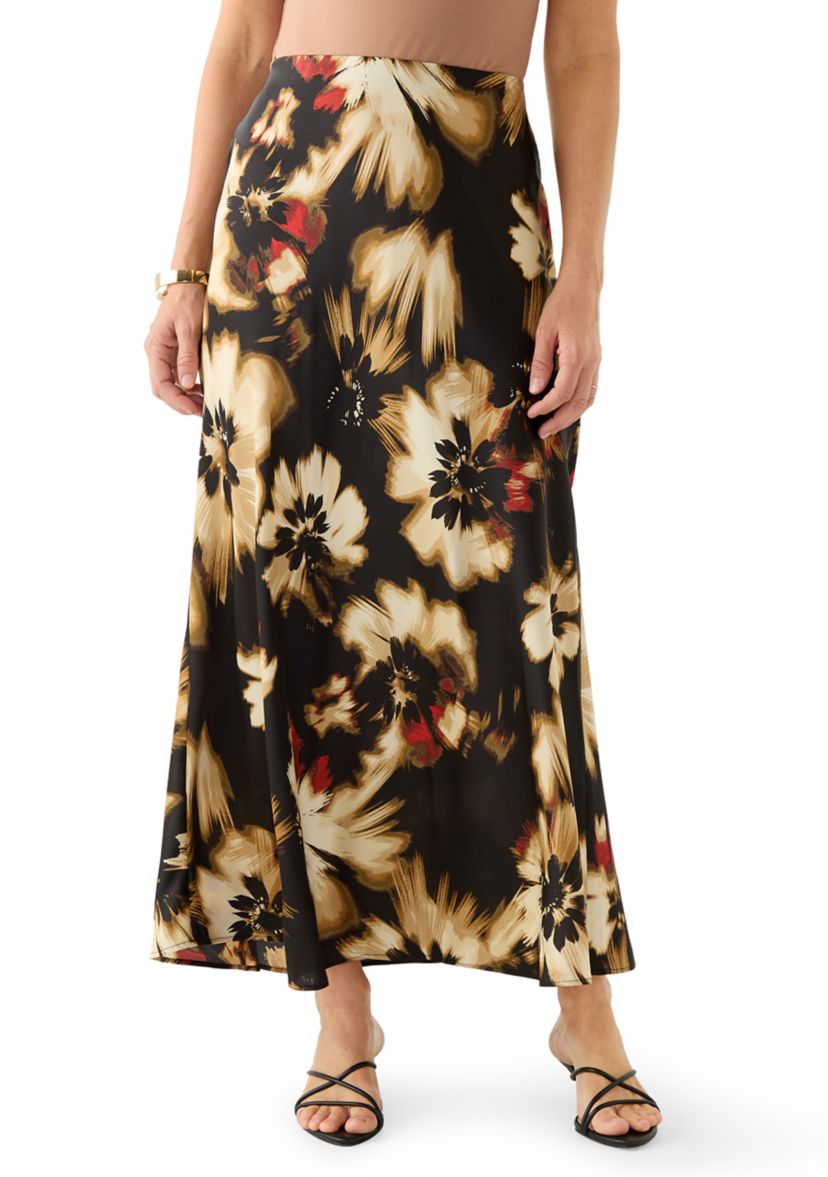 Womens Black Multi Floral Skirt