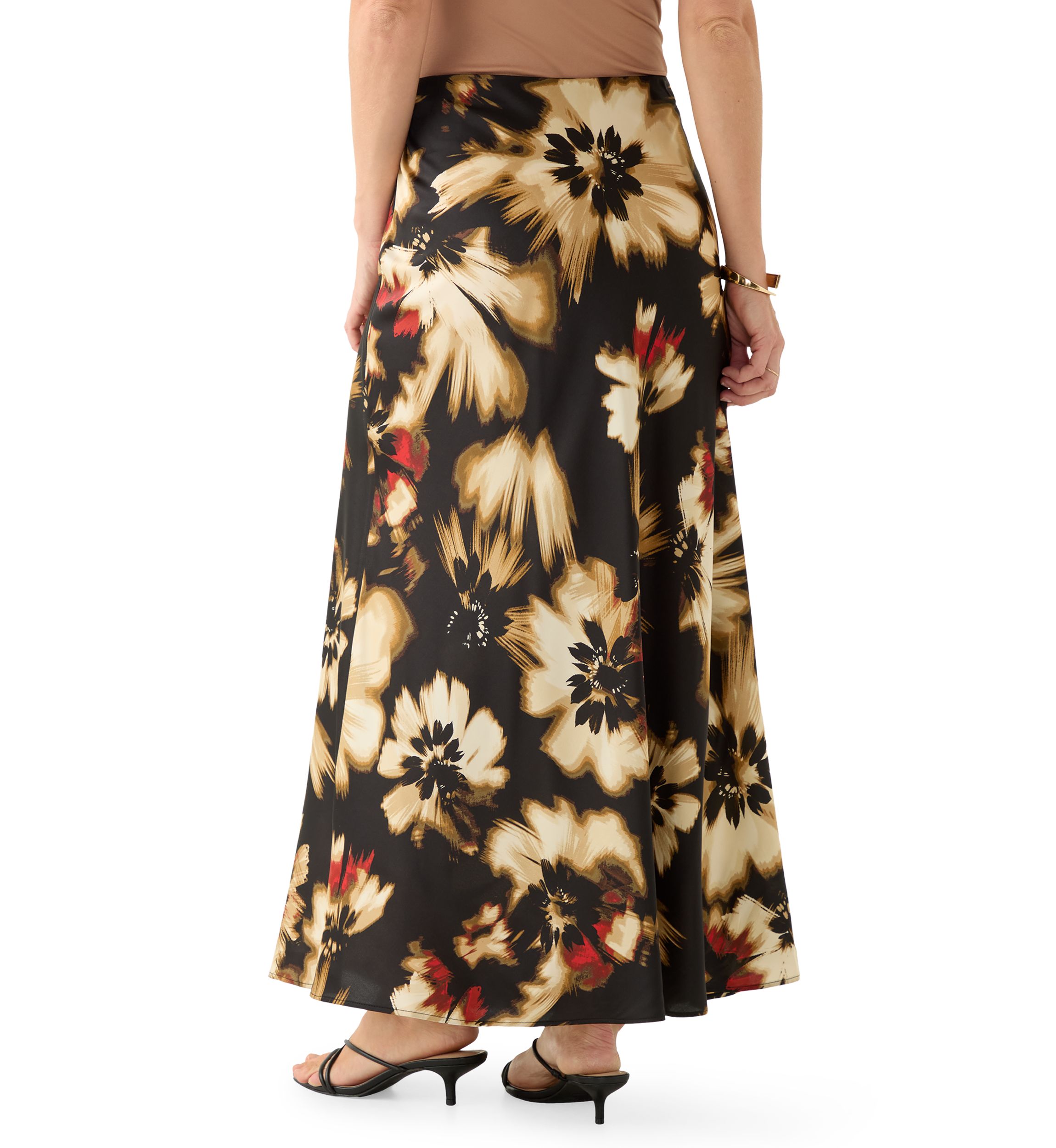Womens Black Multi Floral Skirt