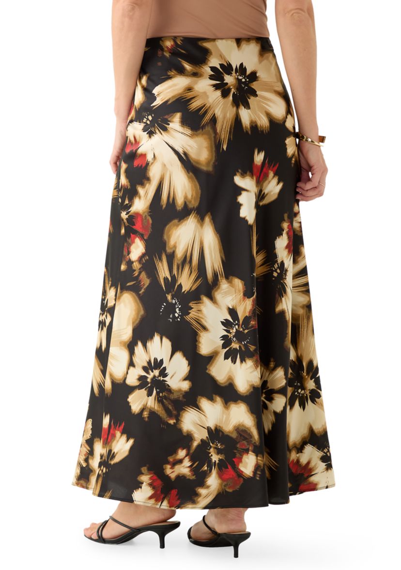Womens Black Multi Floral Skirt