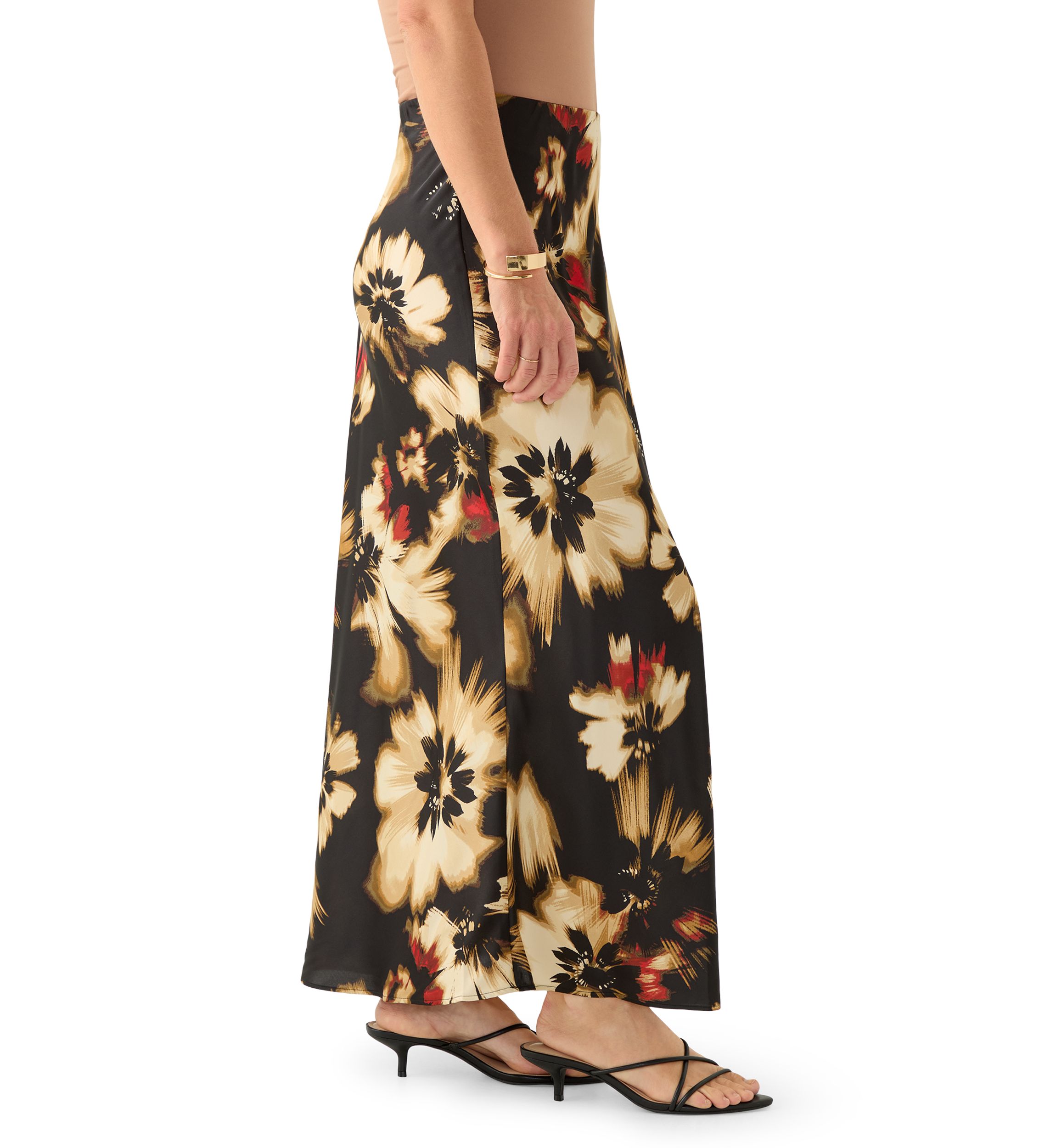 Womens Black Multi Floral Skirt