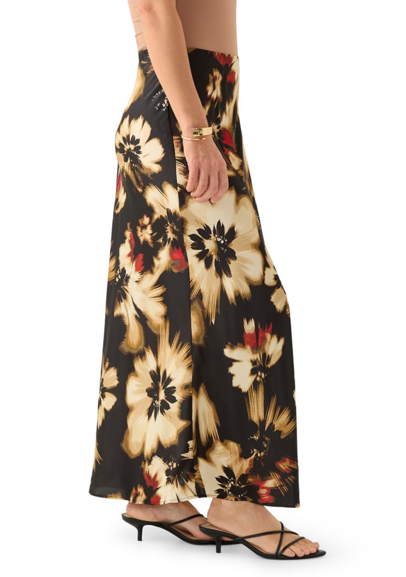 Womens Black Multi Floral Skirt