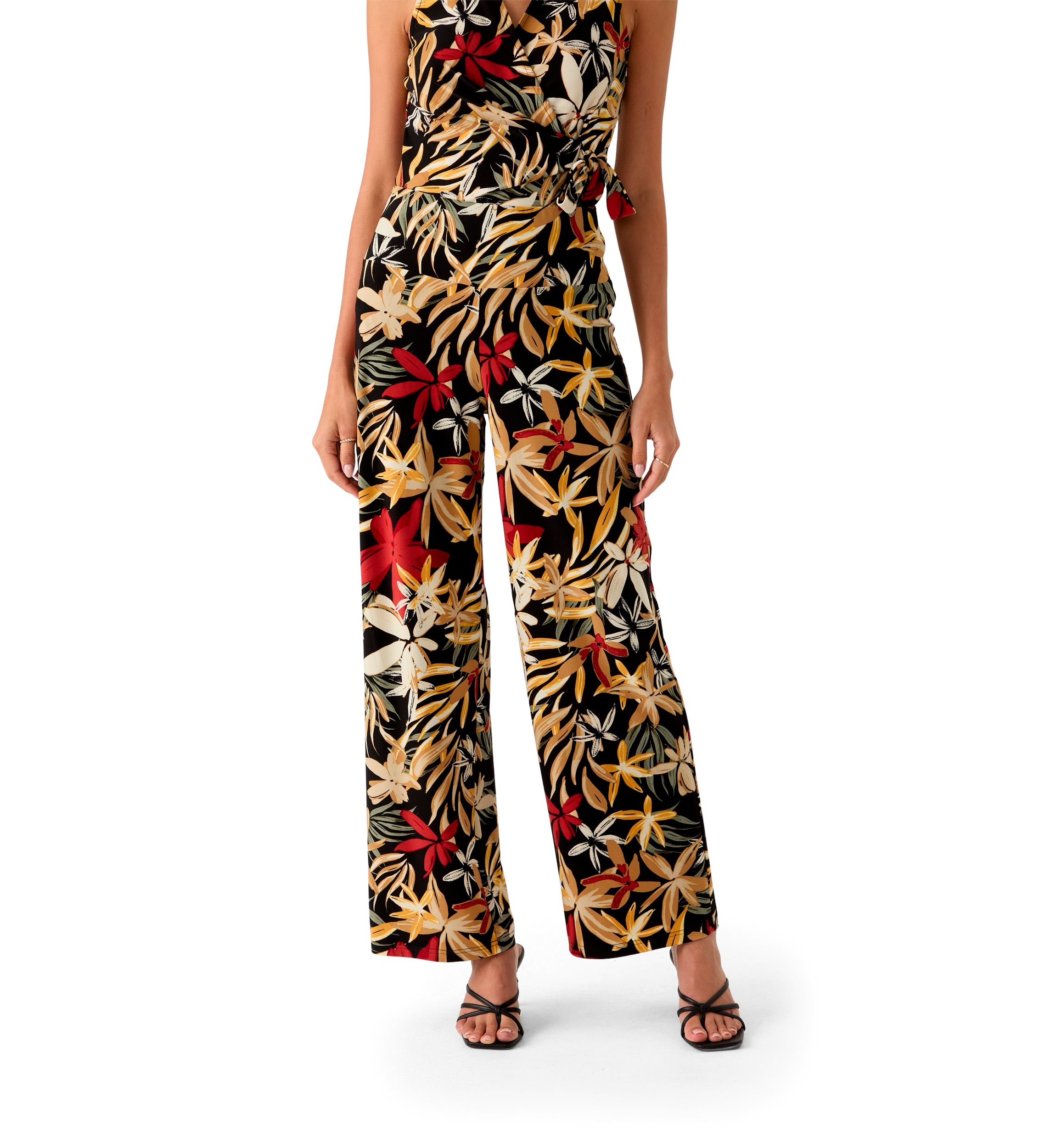 Petite High Rise Pull On Tropical Print Trousers 