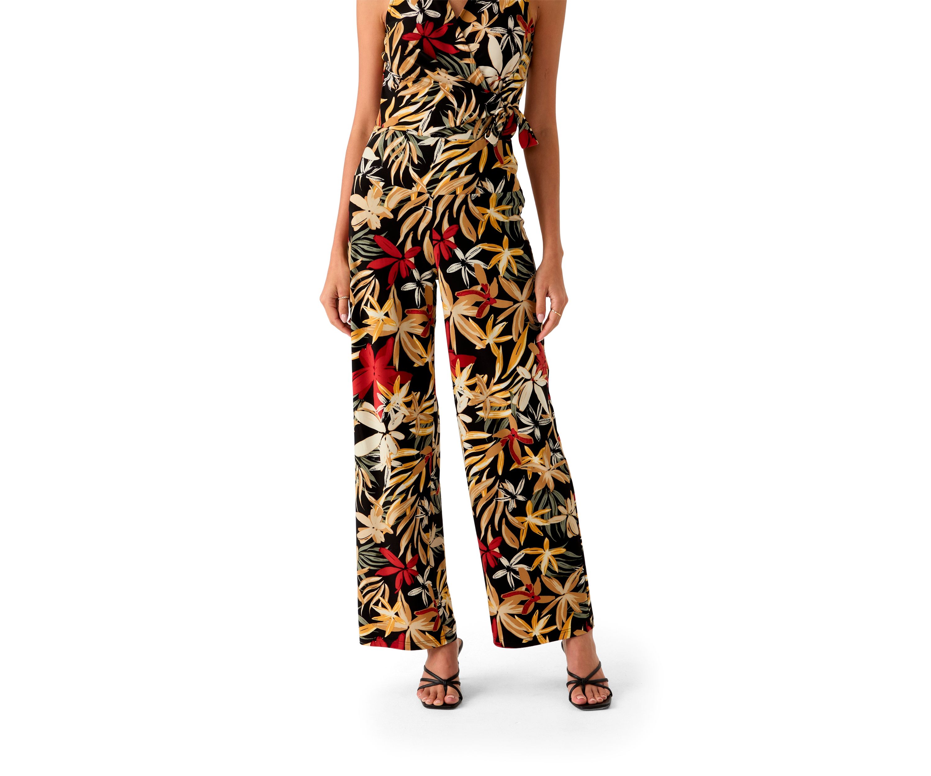 Petite High Rise Pull On Tropical Print Trousers 
