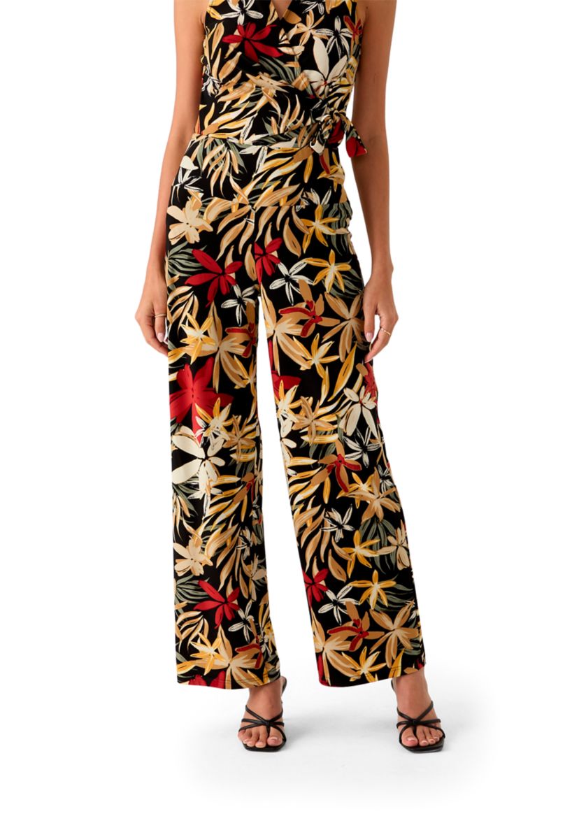 Petite High Rise Pull On Tropical Print Trousers 
