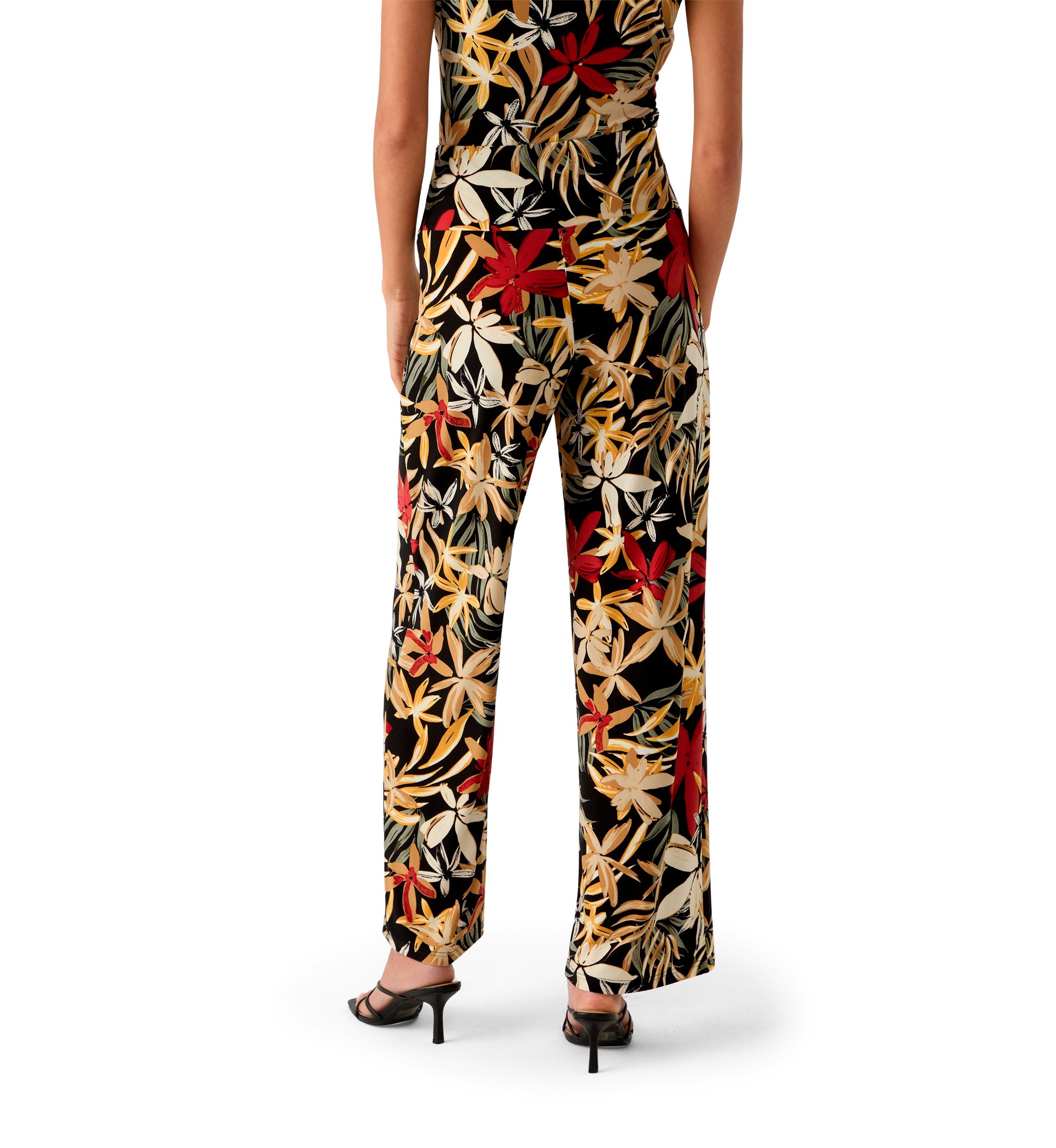 Petite High Rise Pull On Tropical Print Trousers 