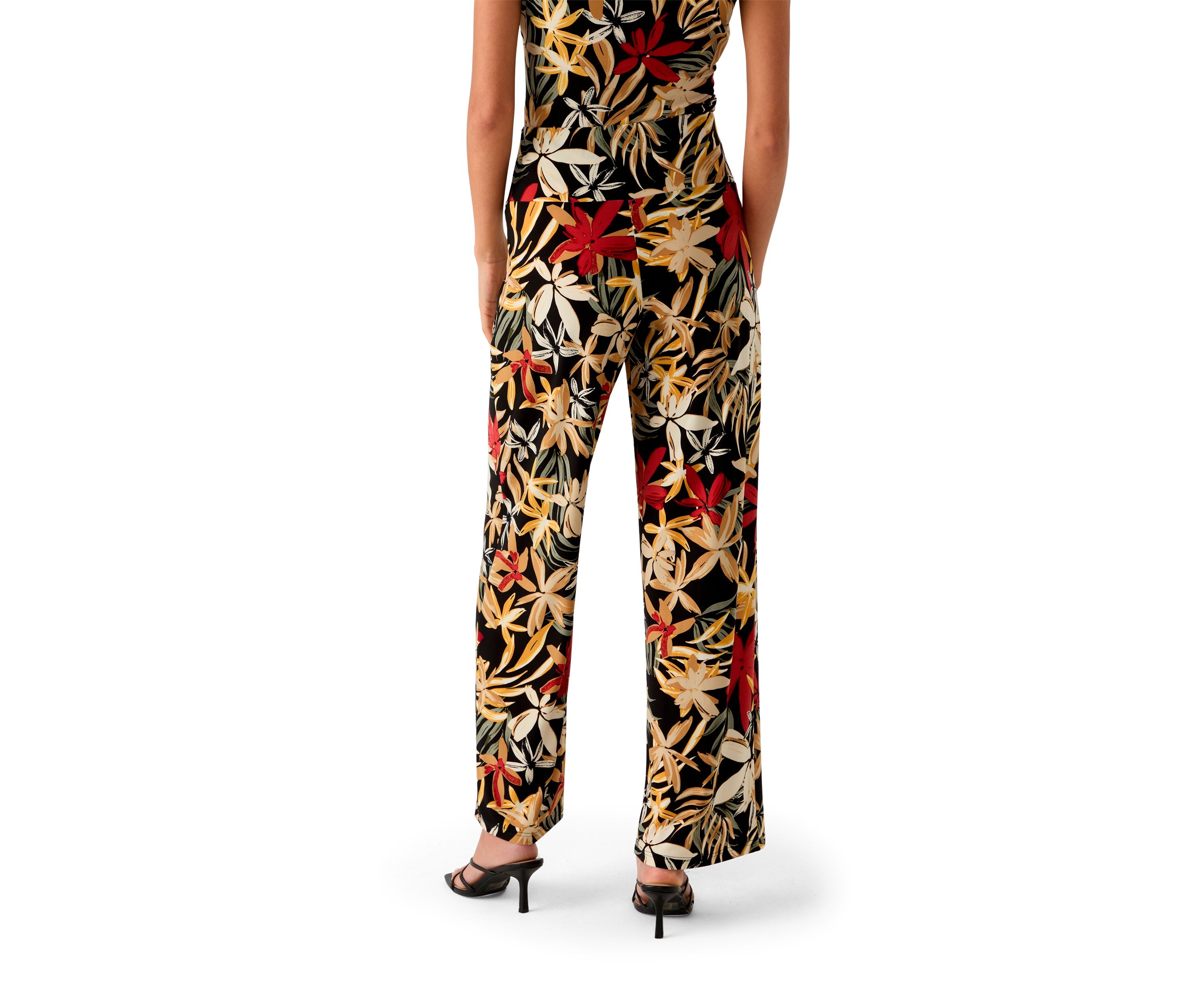 Petite High Rise Pull On Tropical Print Trousers 