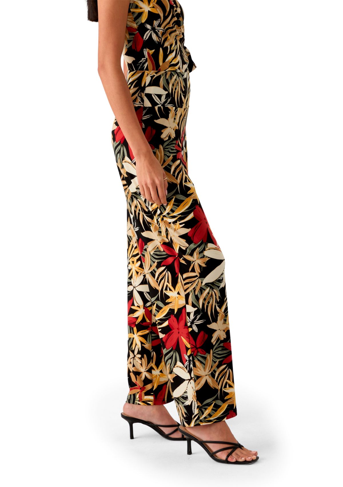 Petite High Rise Pull On Tropical Print Trousers 