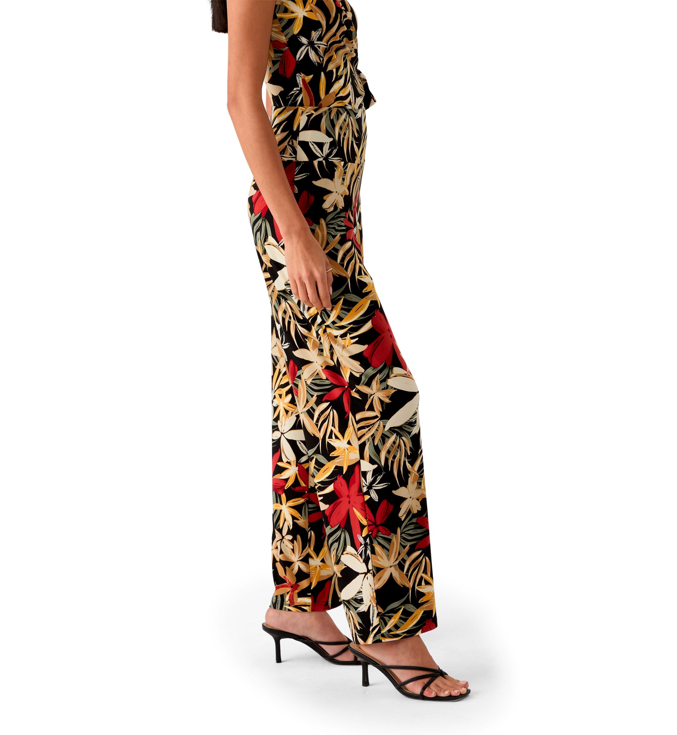 Petite High Rise Pull On Tropical Print Trousers 