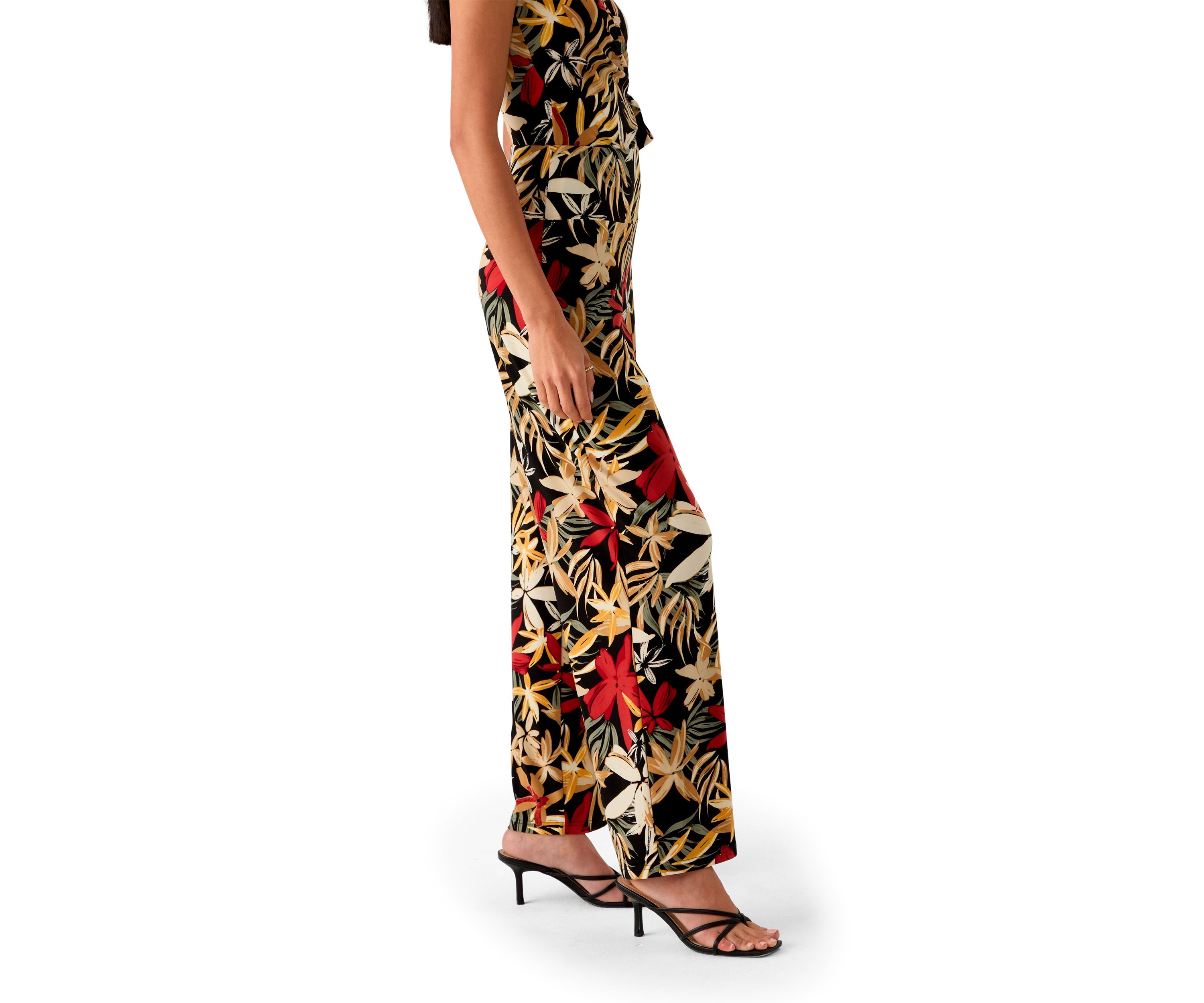 Petite High Rise Pull On Tropical Print Trousers 