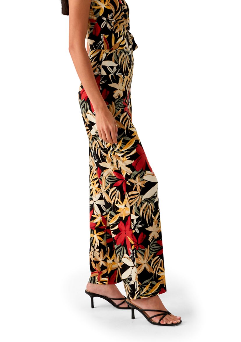 Petite High Rise Pull On Tropical Print Trousers 