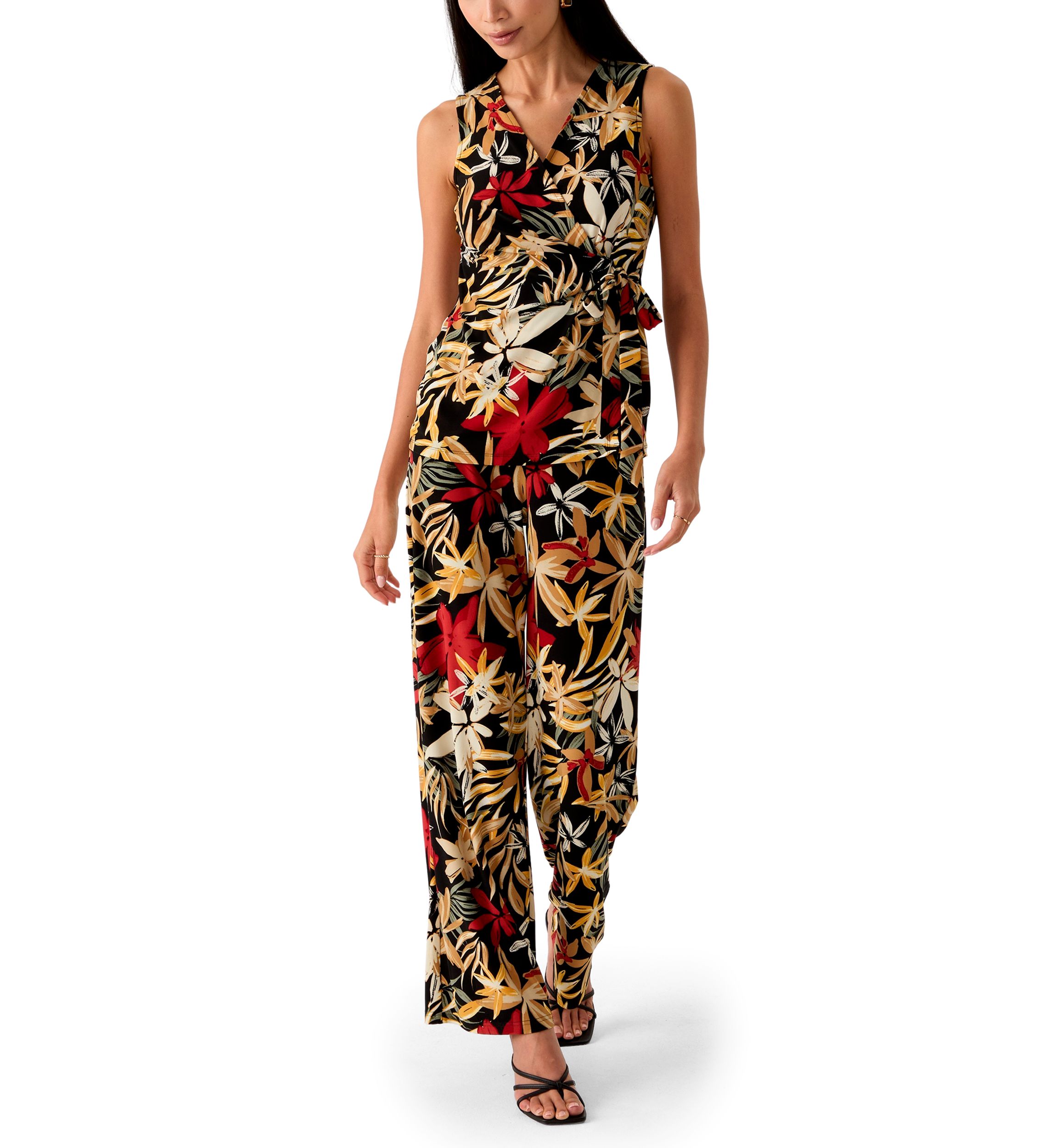 Petite High Rise Pull On Tropical Print Trousers 