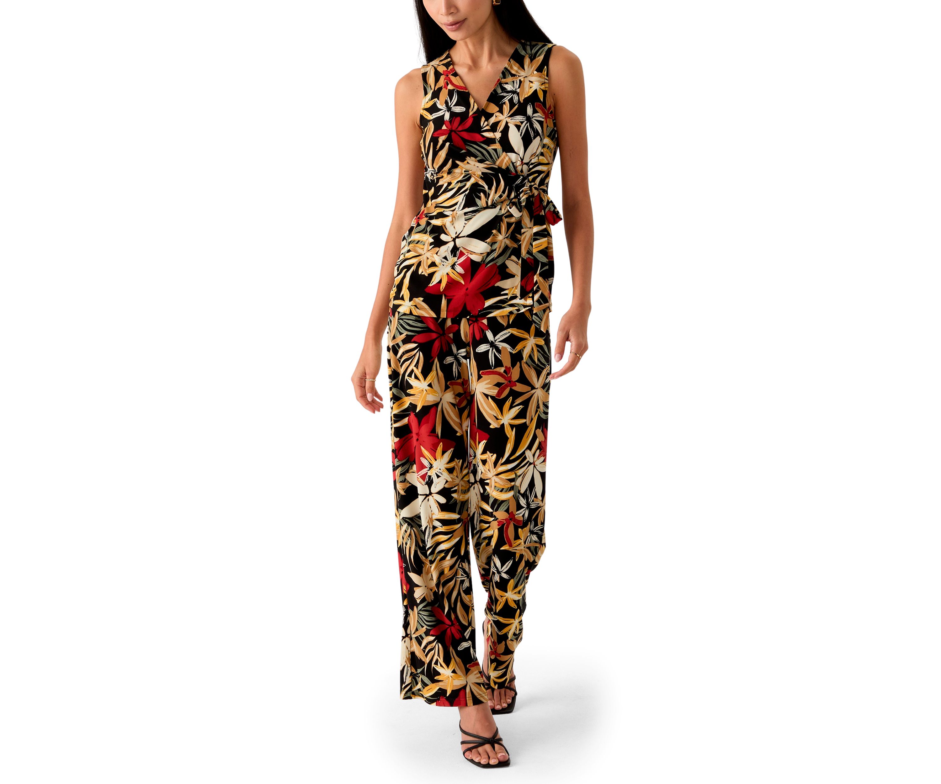 Petite High Rise Pull On Tropical Print Trousers 